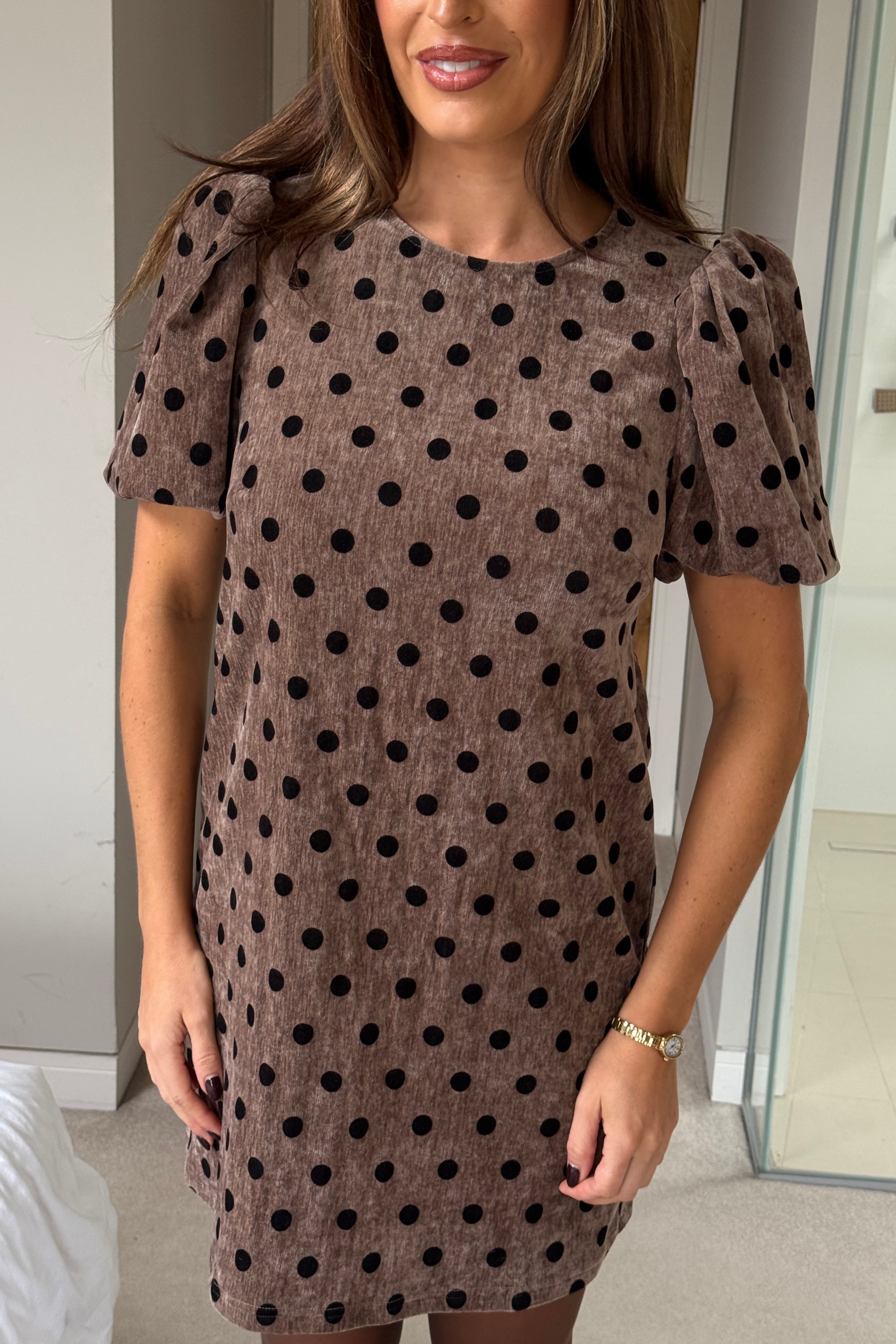 Reda Round Neck Puff Sleeve Mini Dress