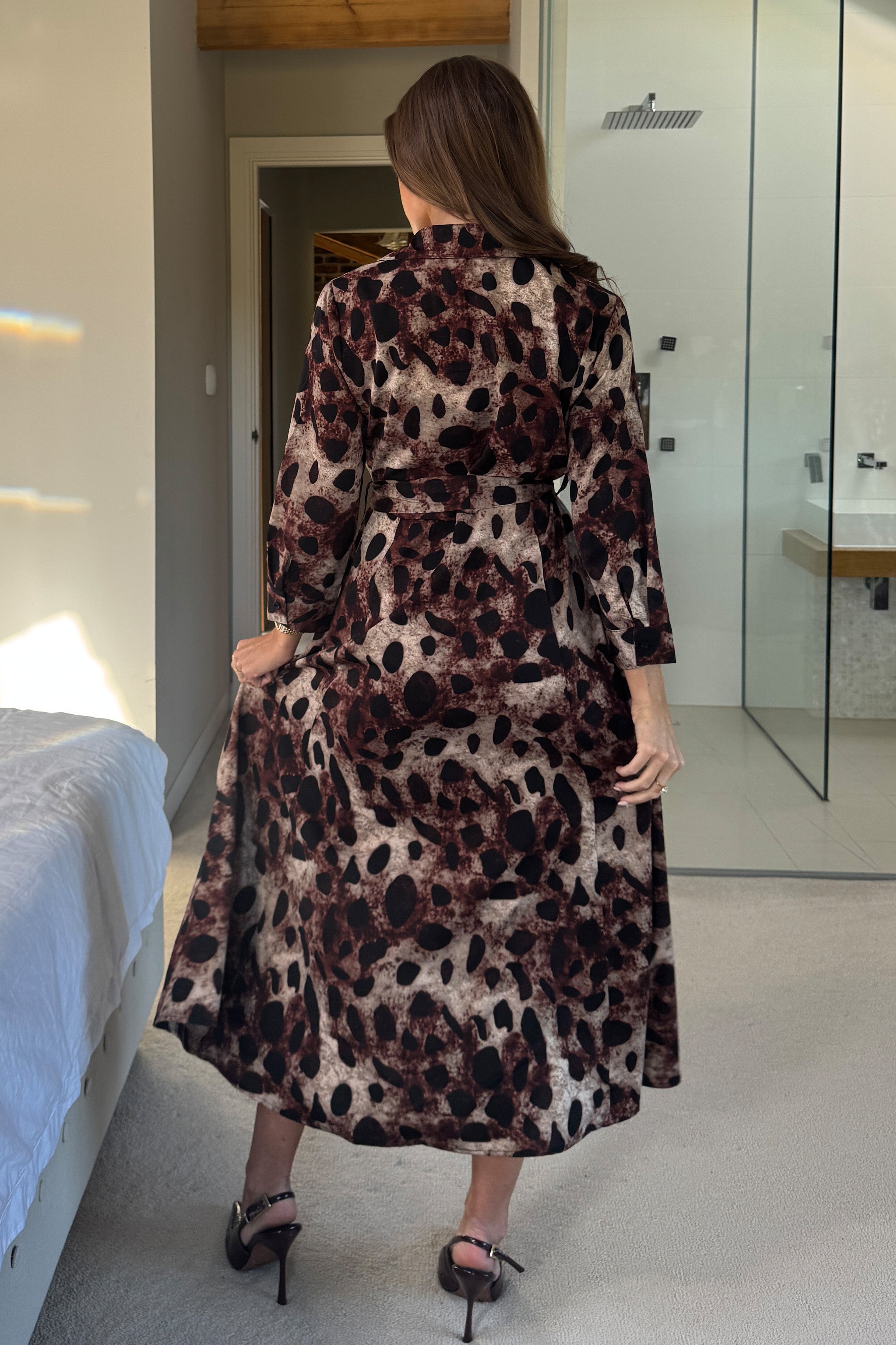 Angela Long Sleeve Maxi Shirt Dress Brown