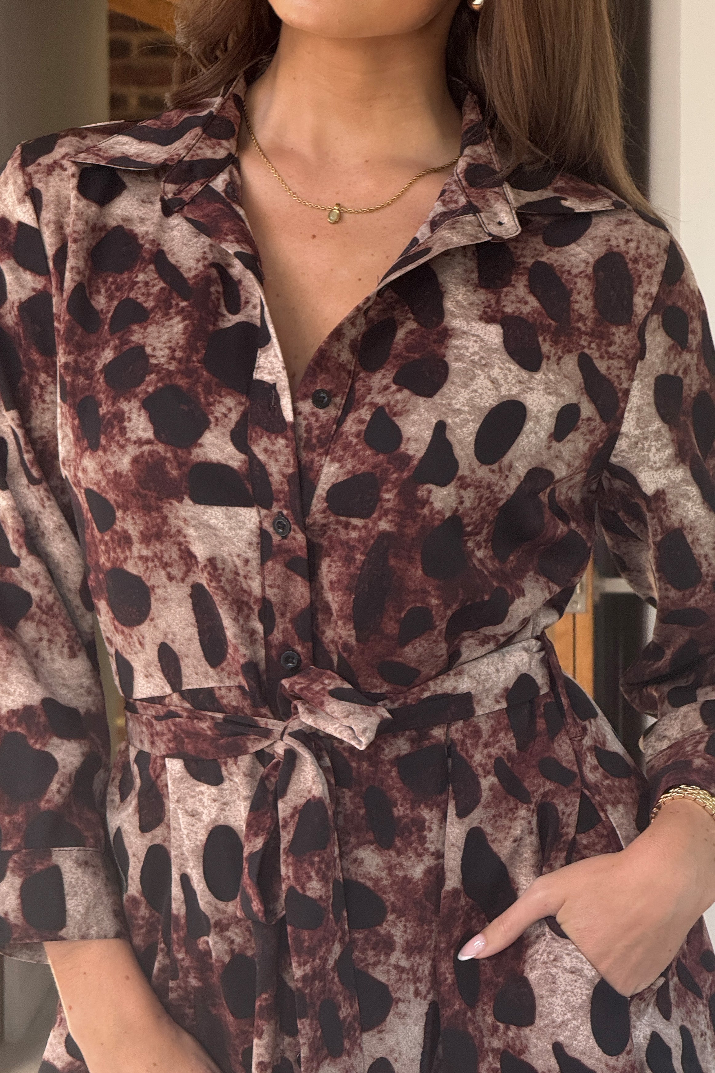 Angela Long Sleeve Maxi Shirt Dress Brown
