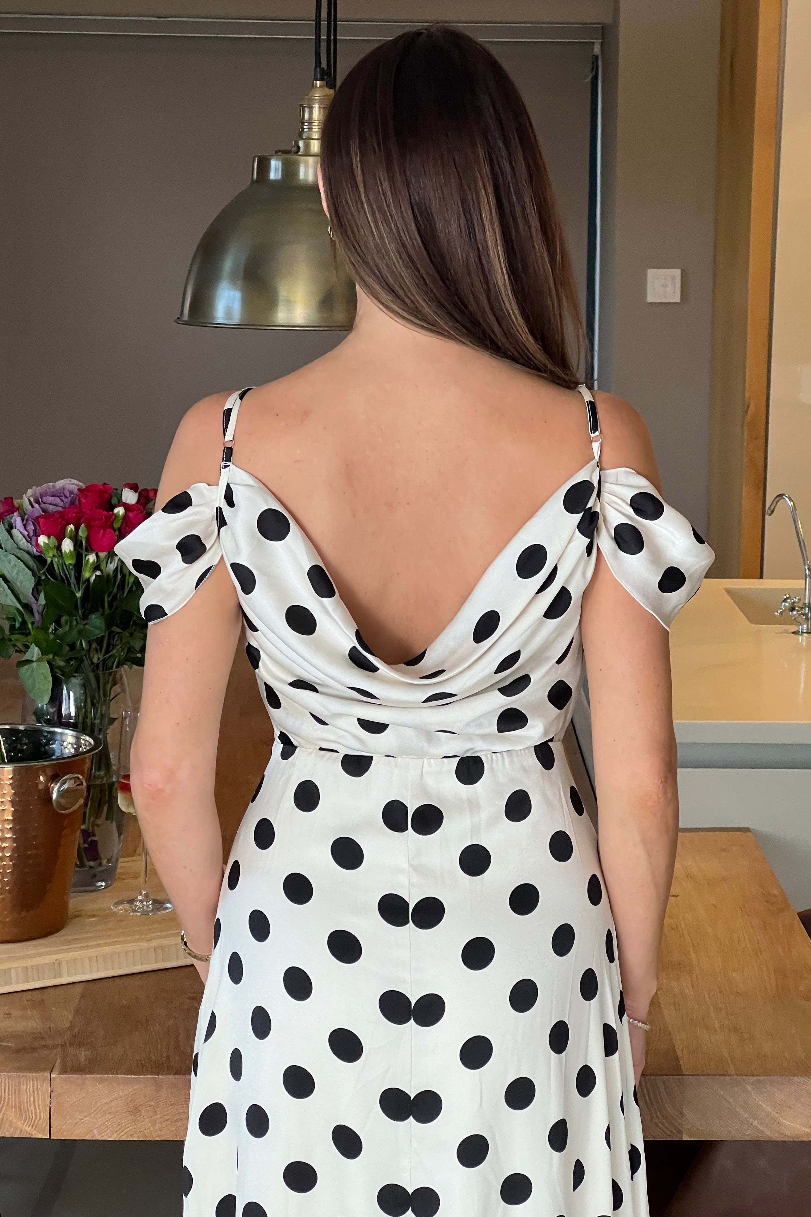 Julie Cowl Neck Maxi Dress White Spot