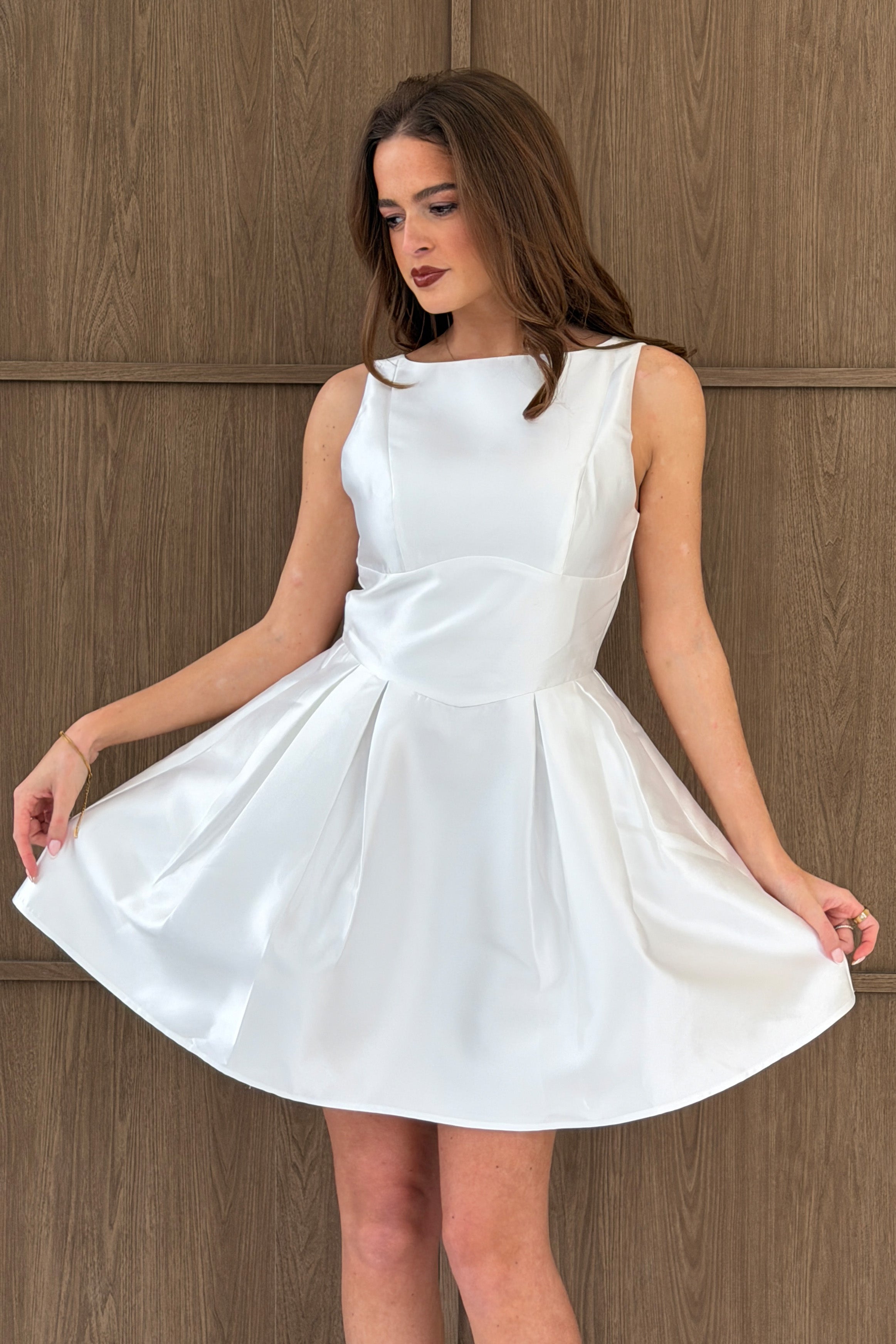 Freesia Boat Neck Structured Mini Dress Ivory