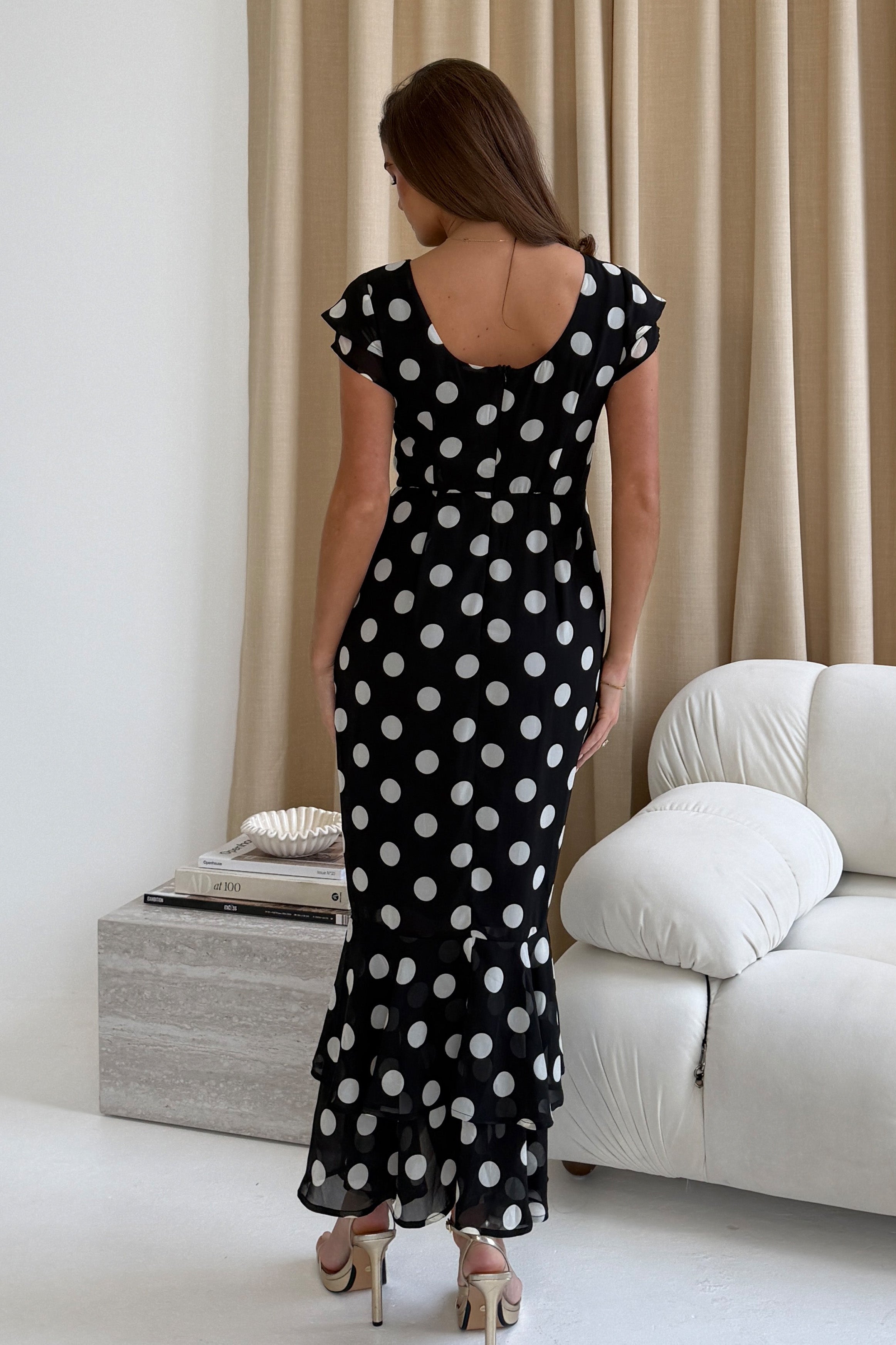 Roxy Boat Neck Frill Midi Black Spot