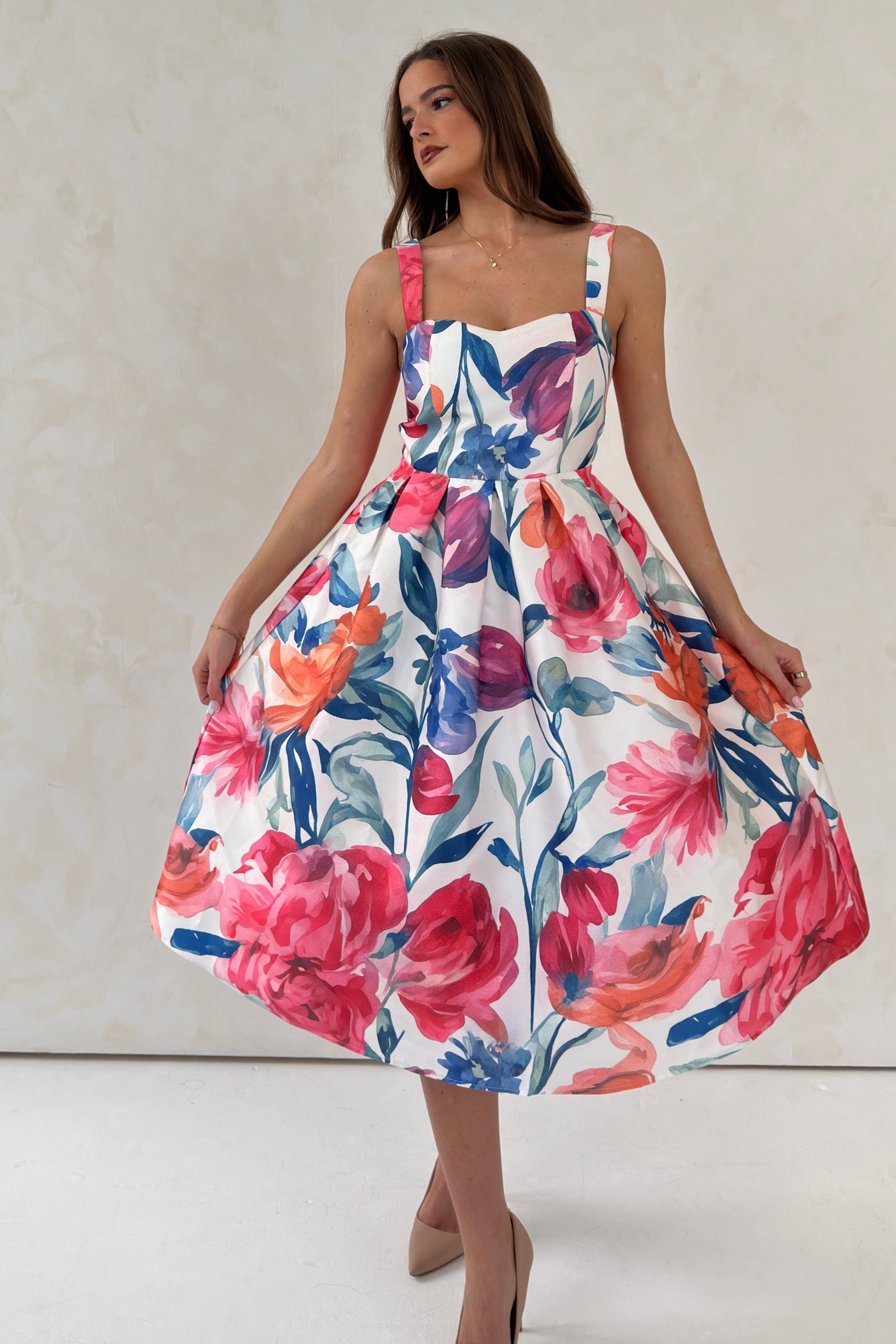 Raisa Strappy Sweetheart Neck Midi Dress