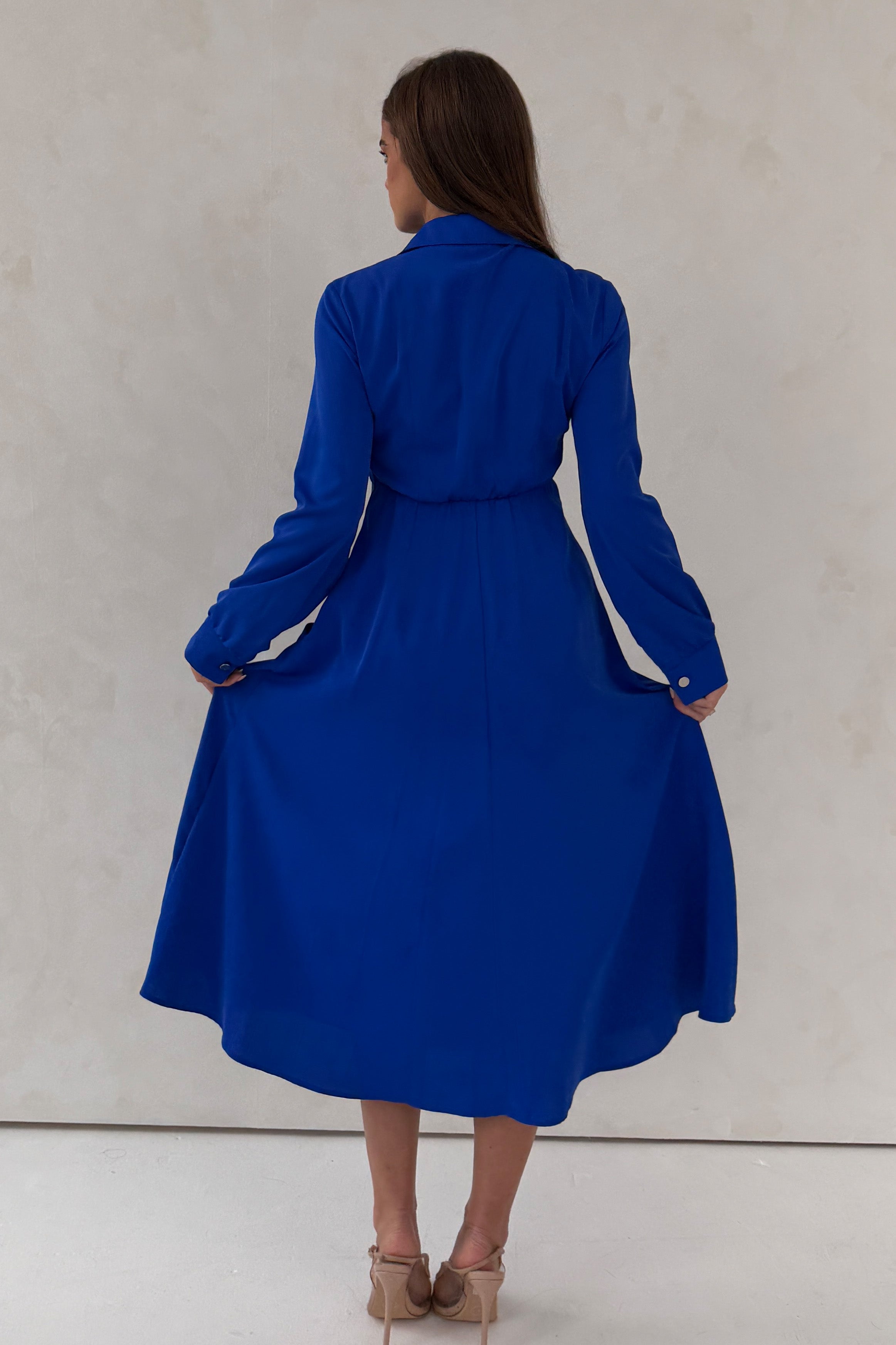 Marilyn Asymmetric Button Detail Midi dress Cobalt