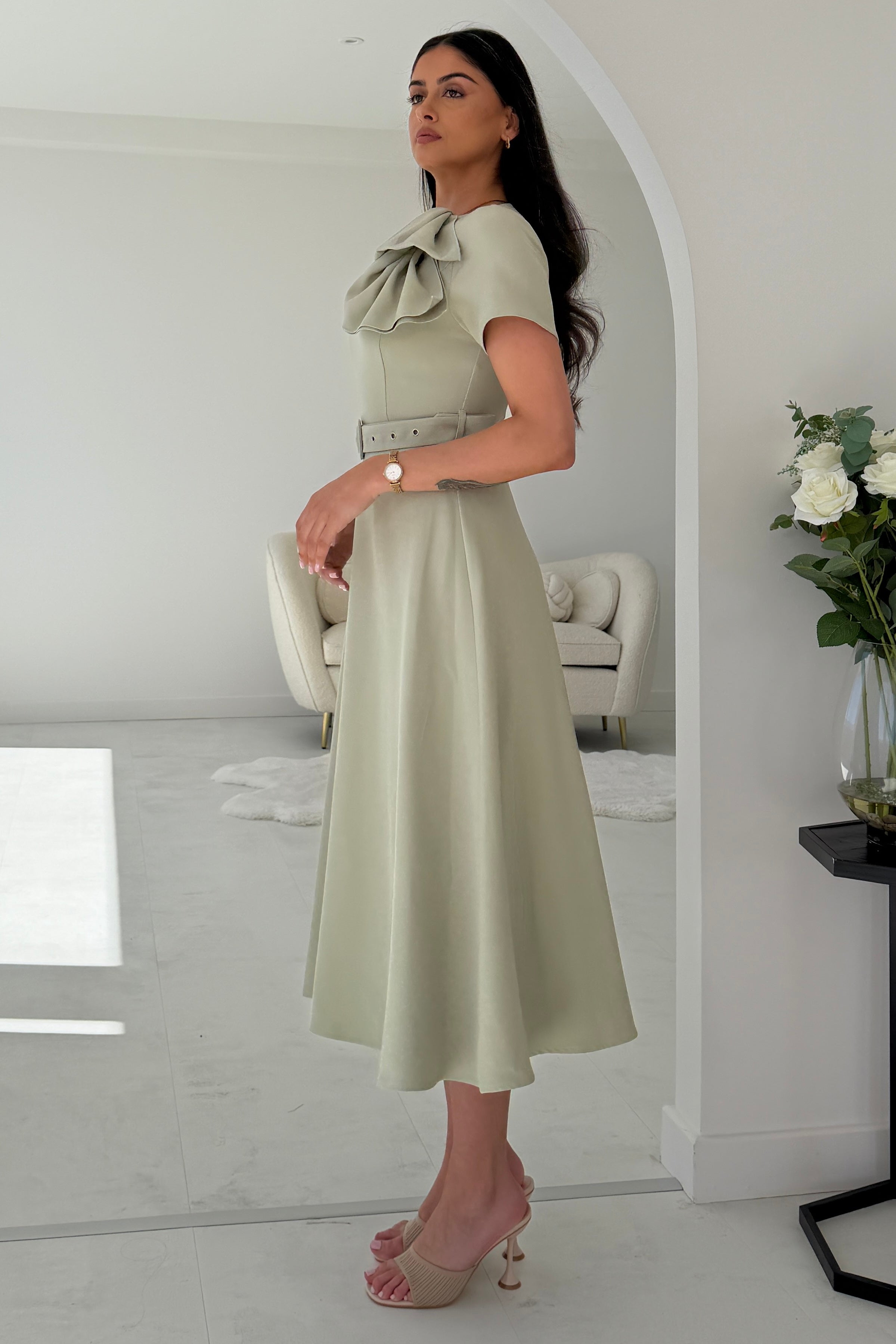 Sorelle Belted Midi Dress Sage
