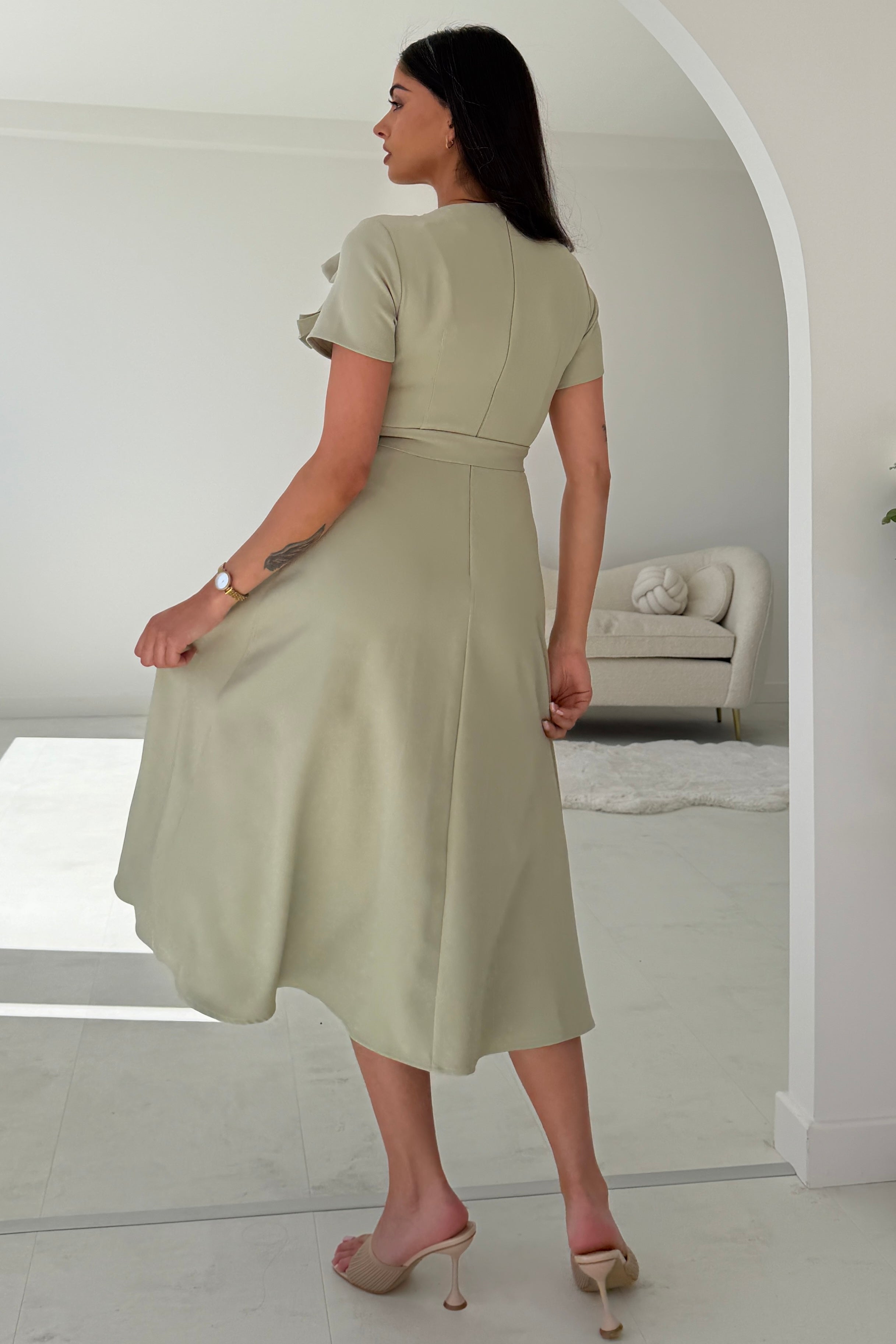 Sorelle Belted Midi Dress Sage