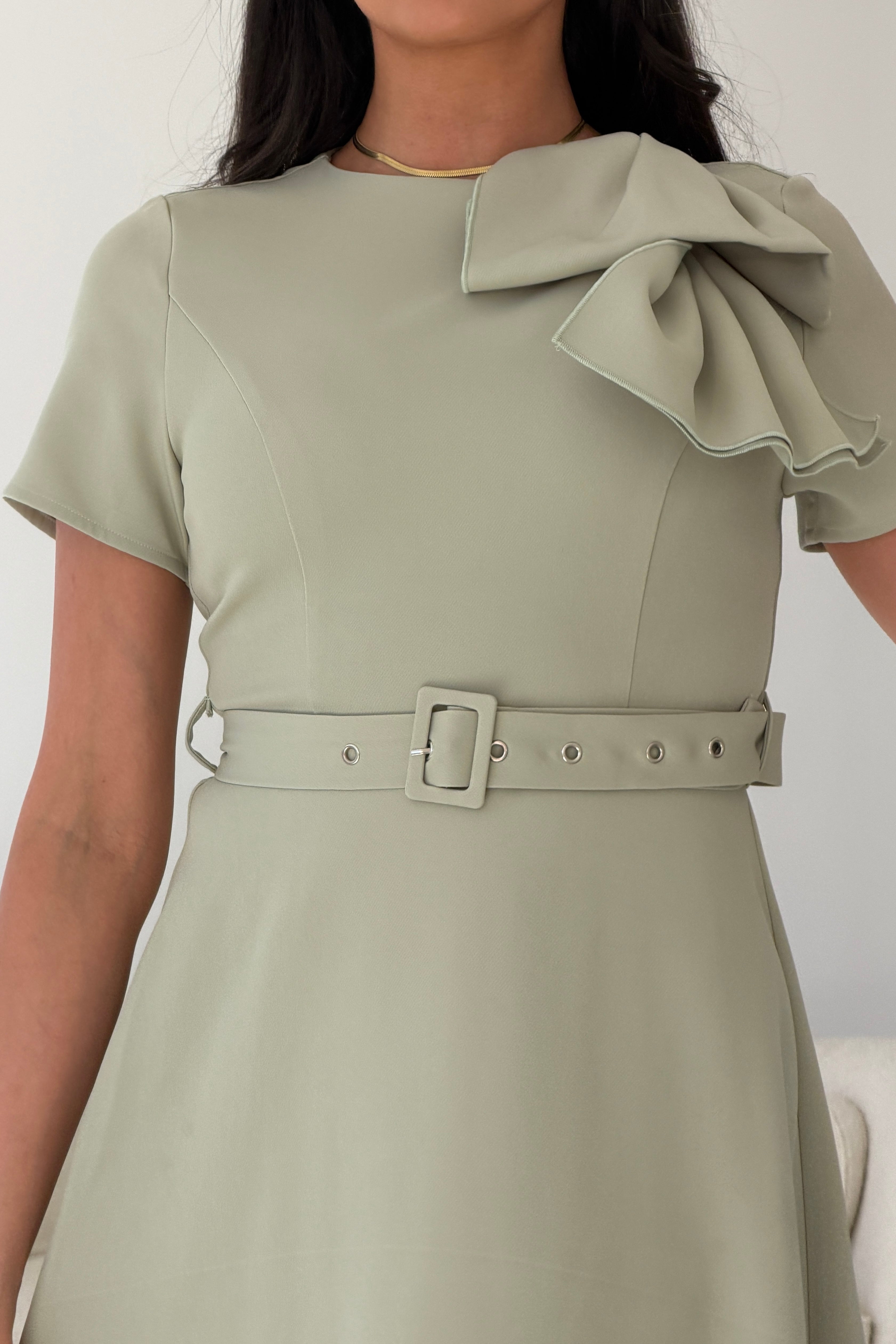 Sorelle Belted Midi Dress Sage