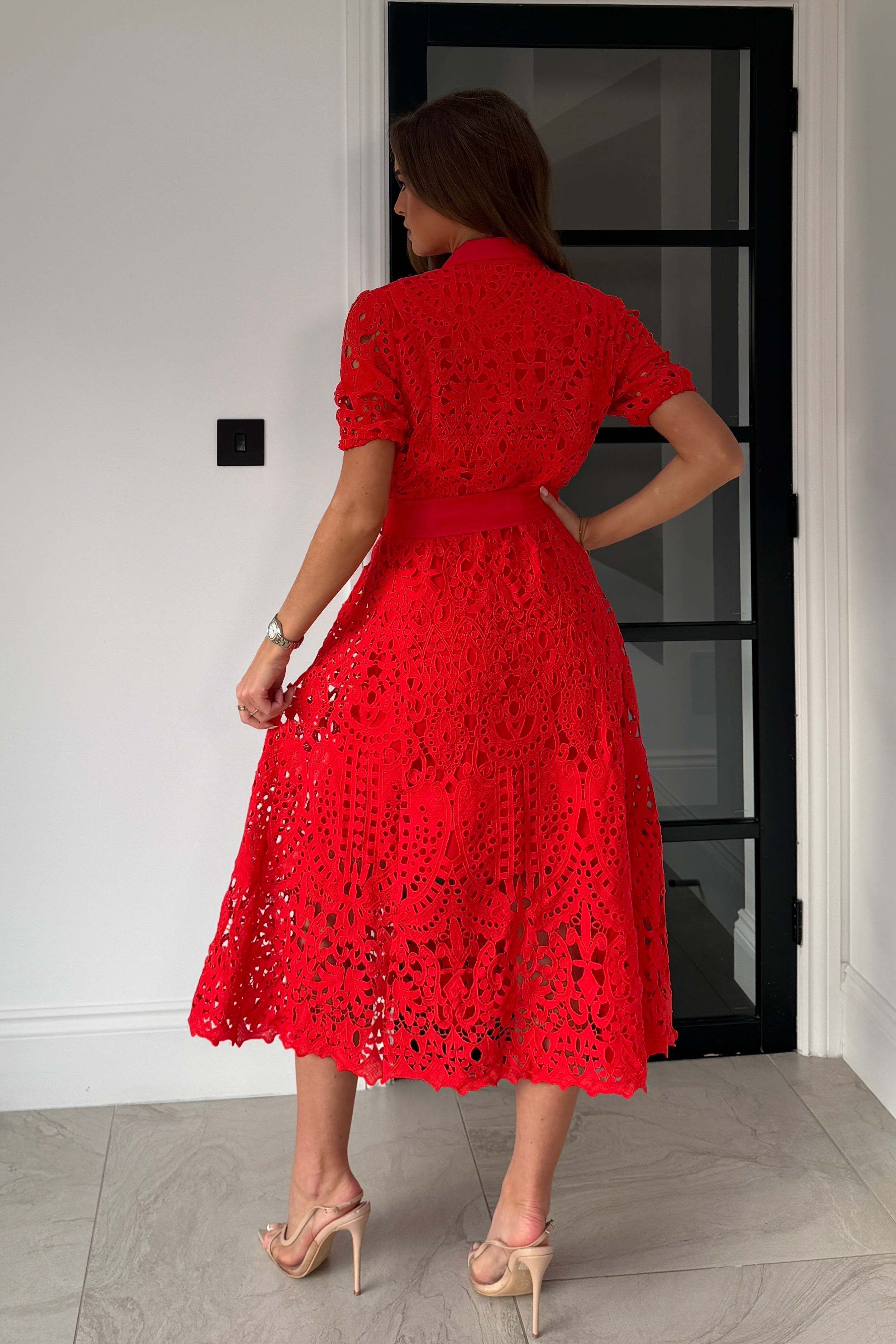Meadow Short Sleeve Midi Dress Red
