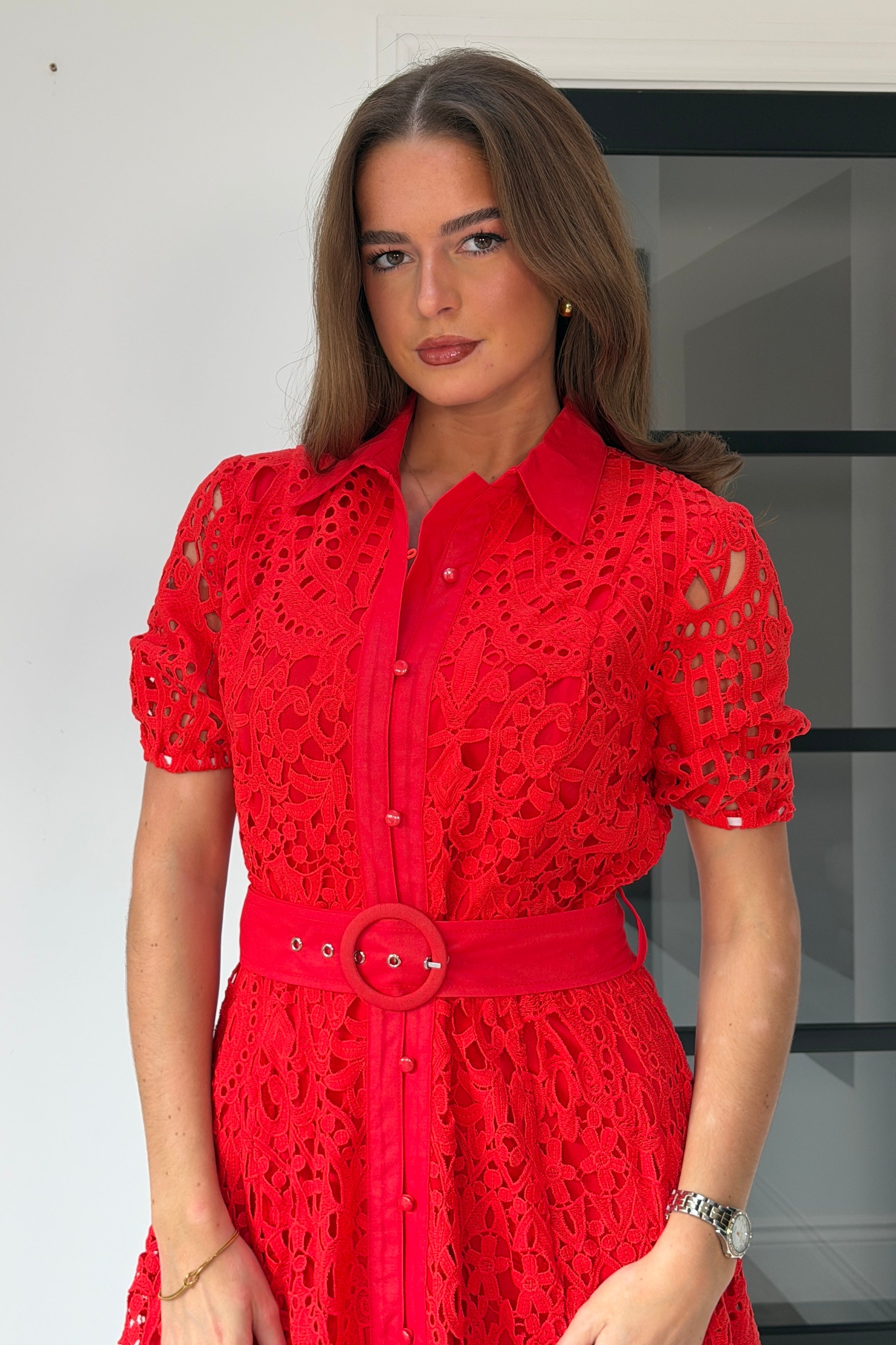 Meadow Short Sleeve Midi Dress Red