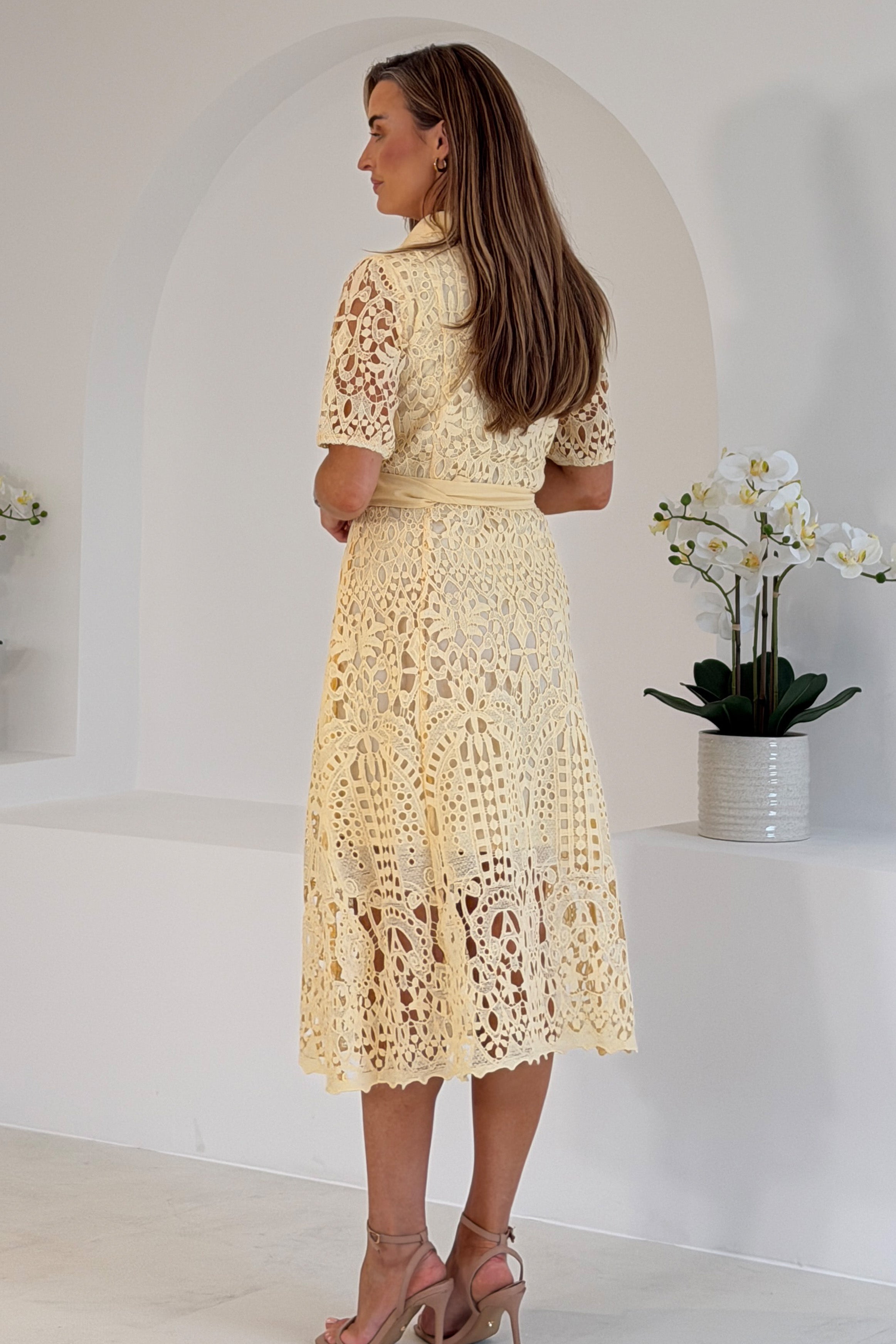 Meadow Short sleeve midi dress Yellow