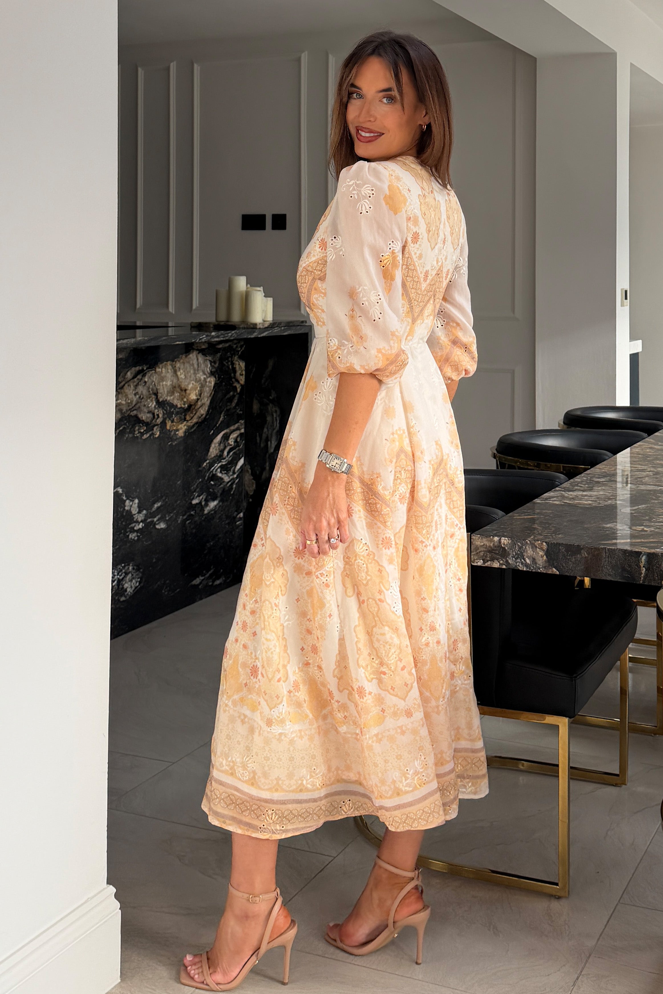 Marie V Neck Print Maxi Dress Yellow