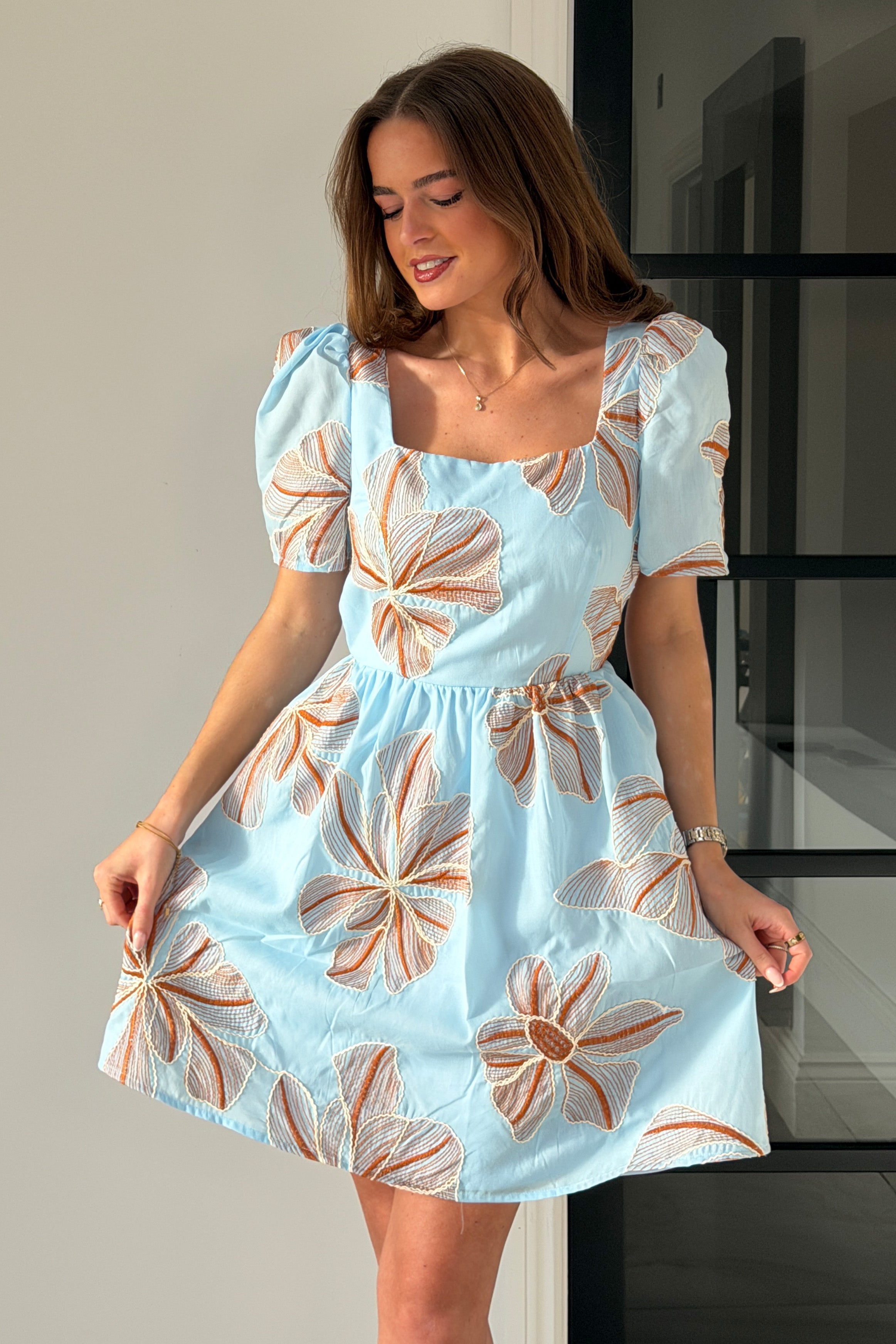 Hallie Square Neck Mini Dress Broiderie