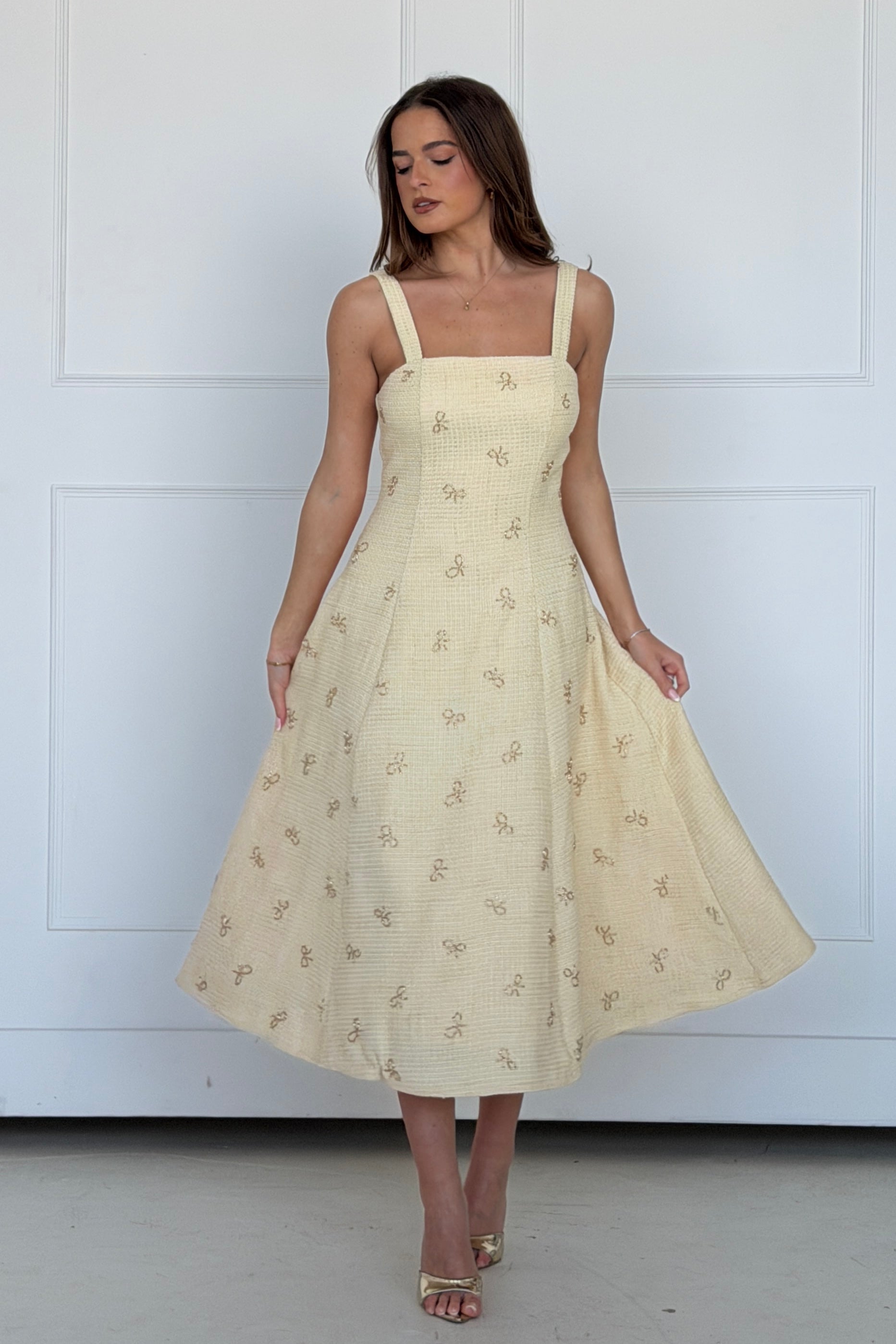 Lyra Beaded Square Neck Maxi Dress Yellow