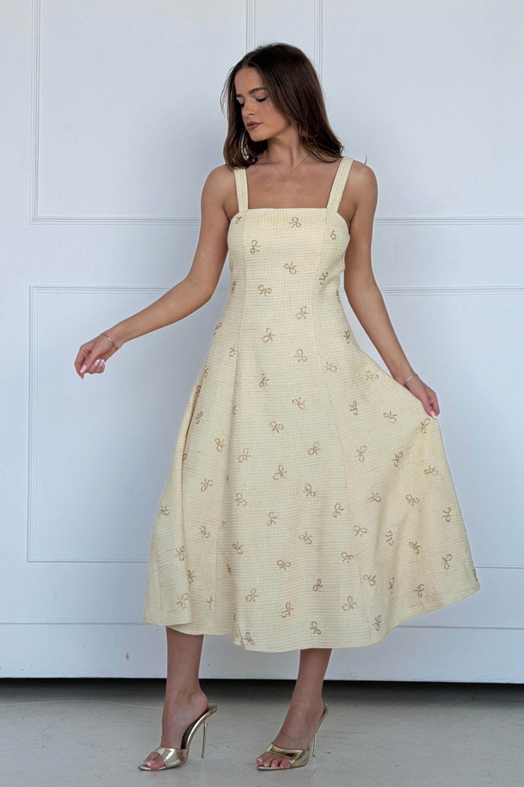 Lyra Beaded Square Neck Maxi Dress Yellow