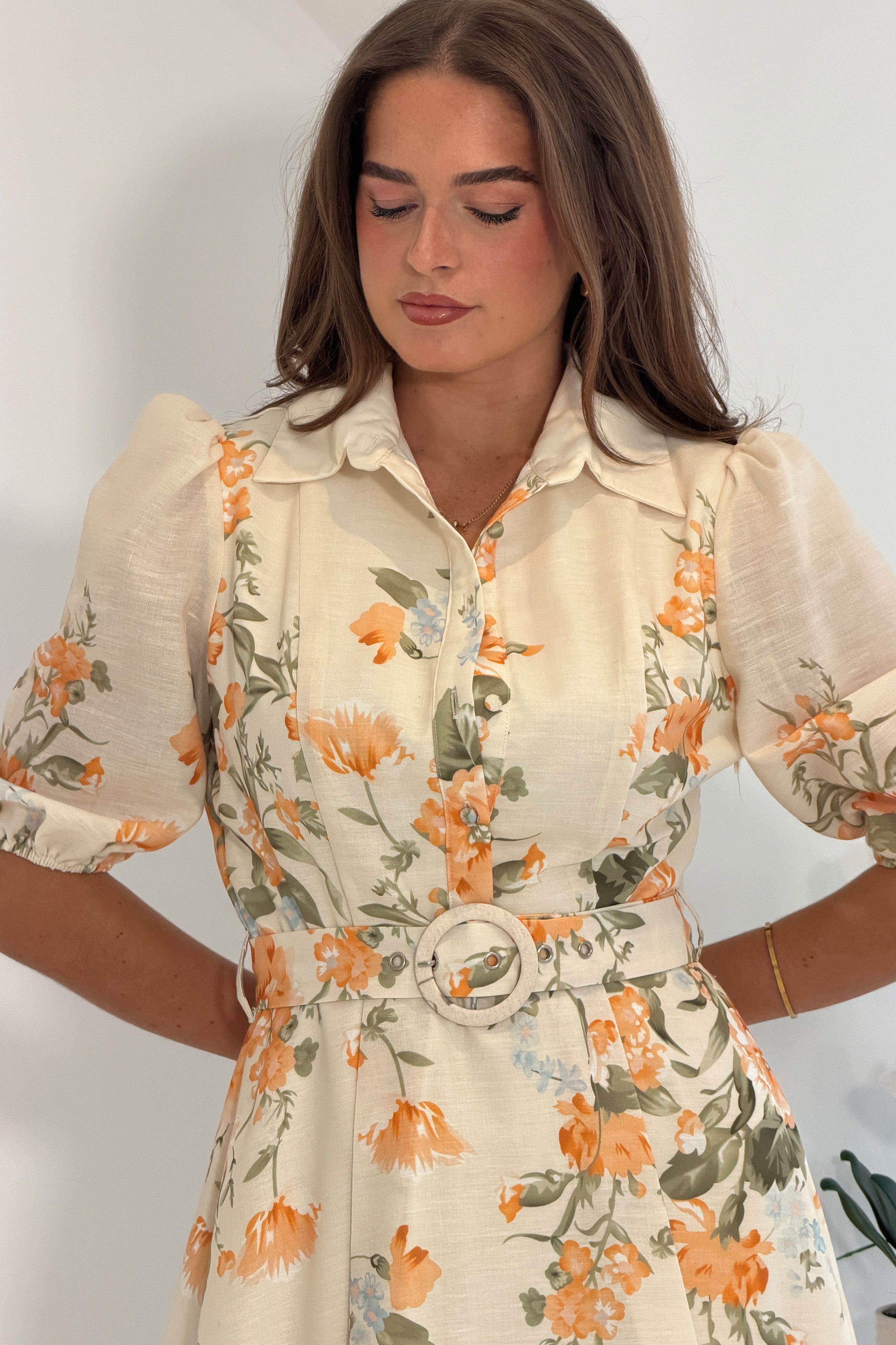 Renata Floral Boarder Print Print Midi Dress Cream