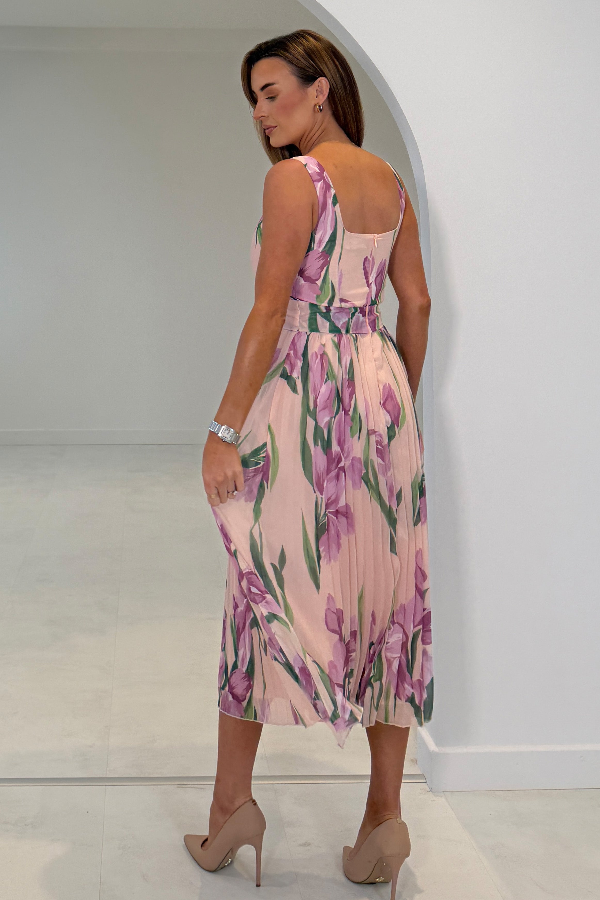 Lola Floral Print Midi Dress Pink