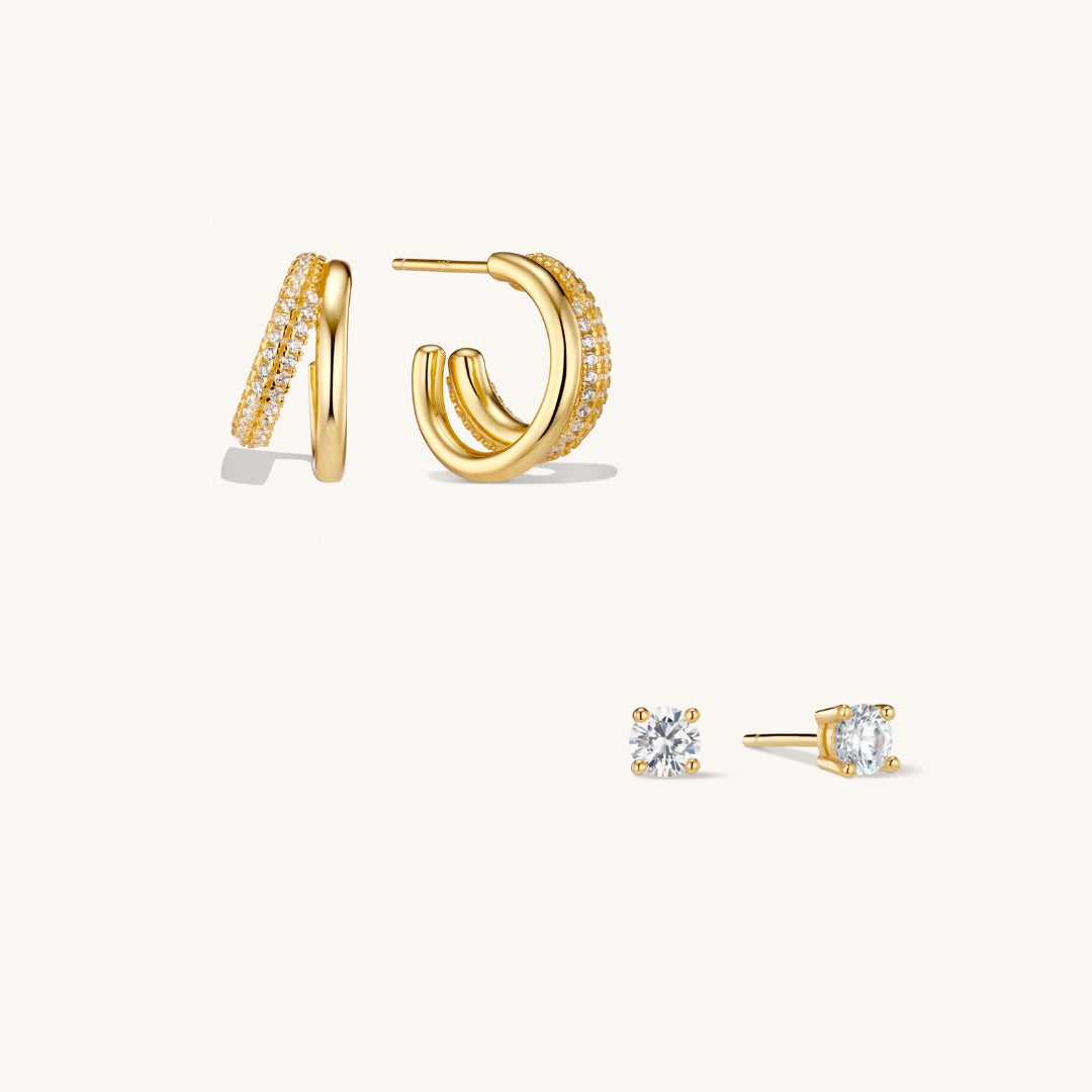 Layered Hoop & Diamond Stud Set – Gold by Léon Varel
