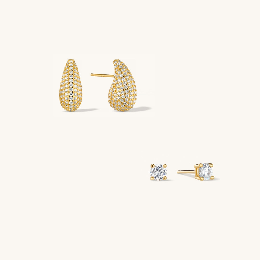Pavé Dome & Diamond Stud Set – Gold by Léon Varel