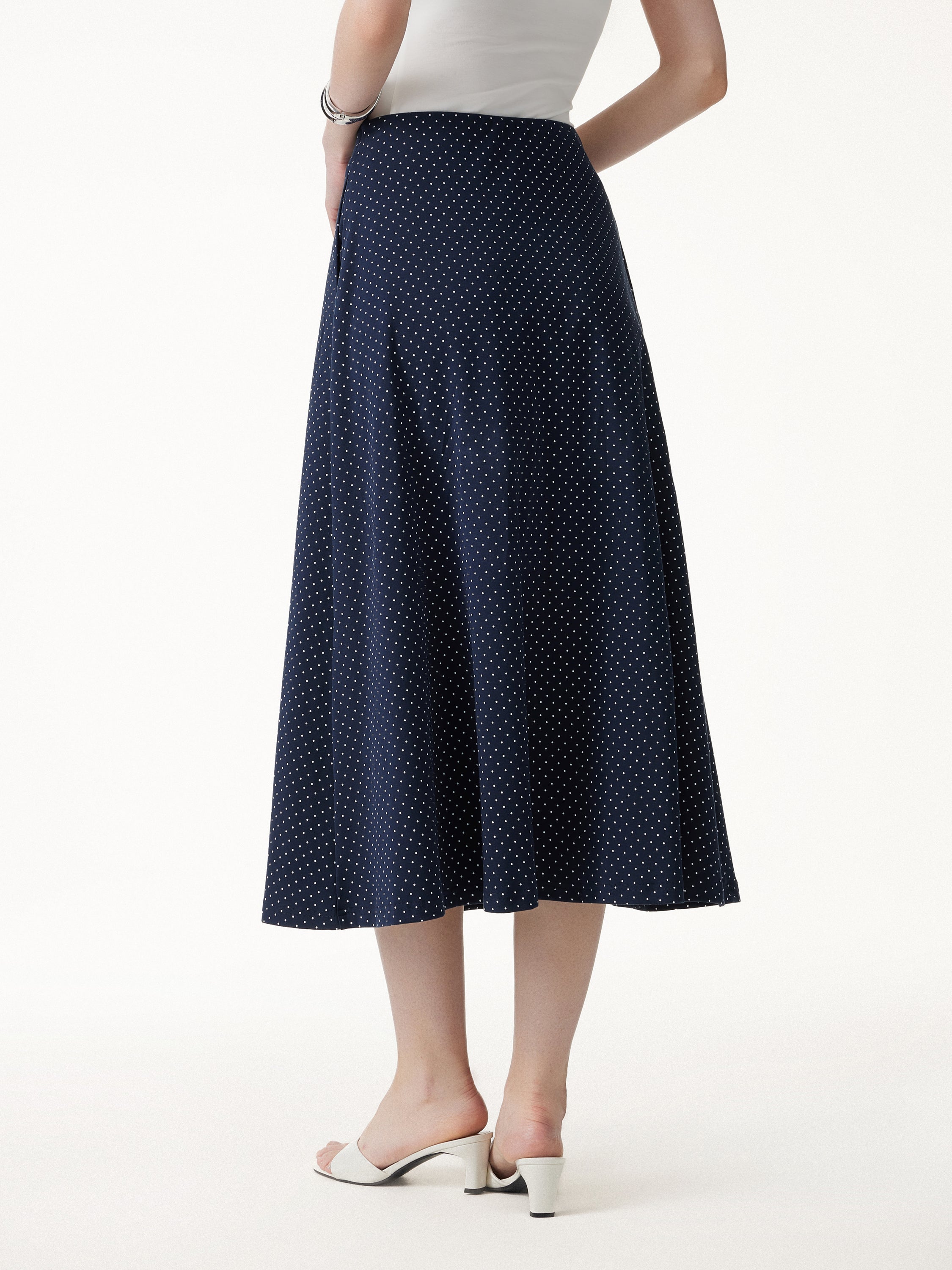 Polka Dots Flared Midi Skirt with Pockets