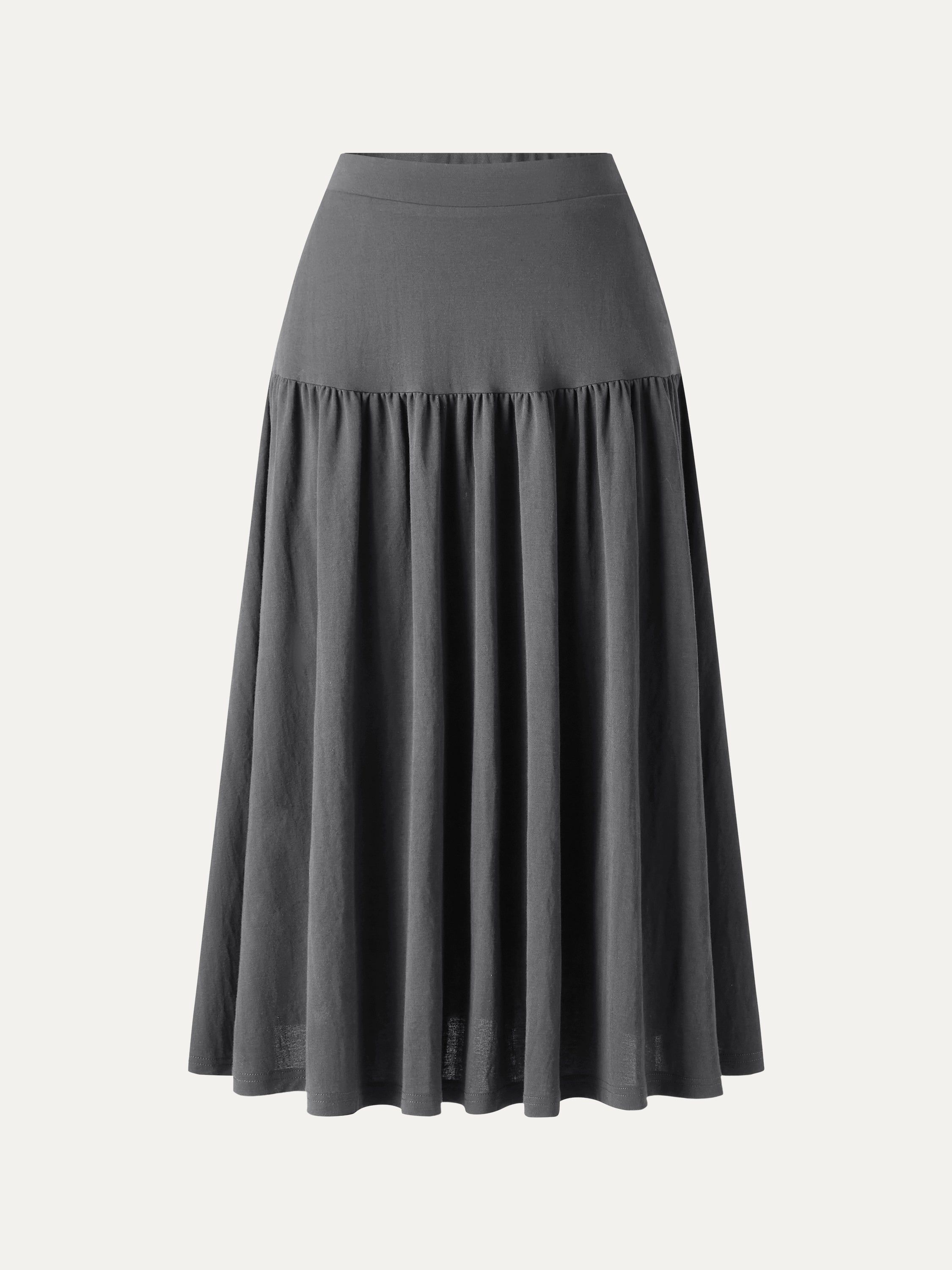 Cotton-Linen Gathered Midi Skirt with Pockets