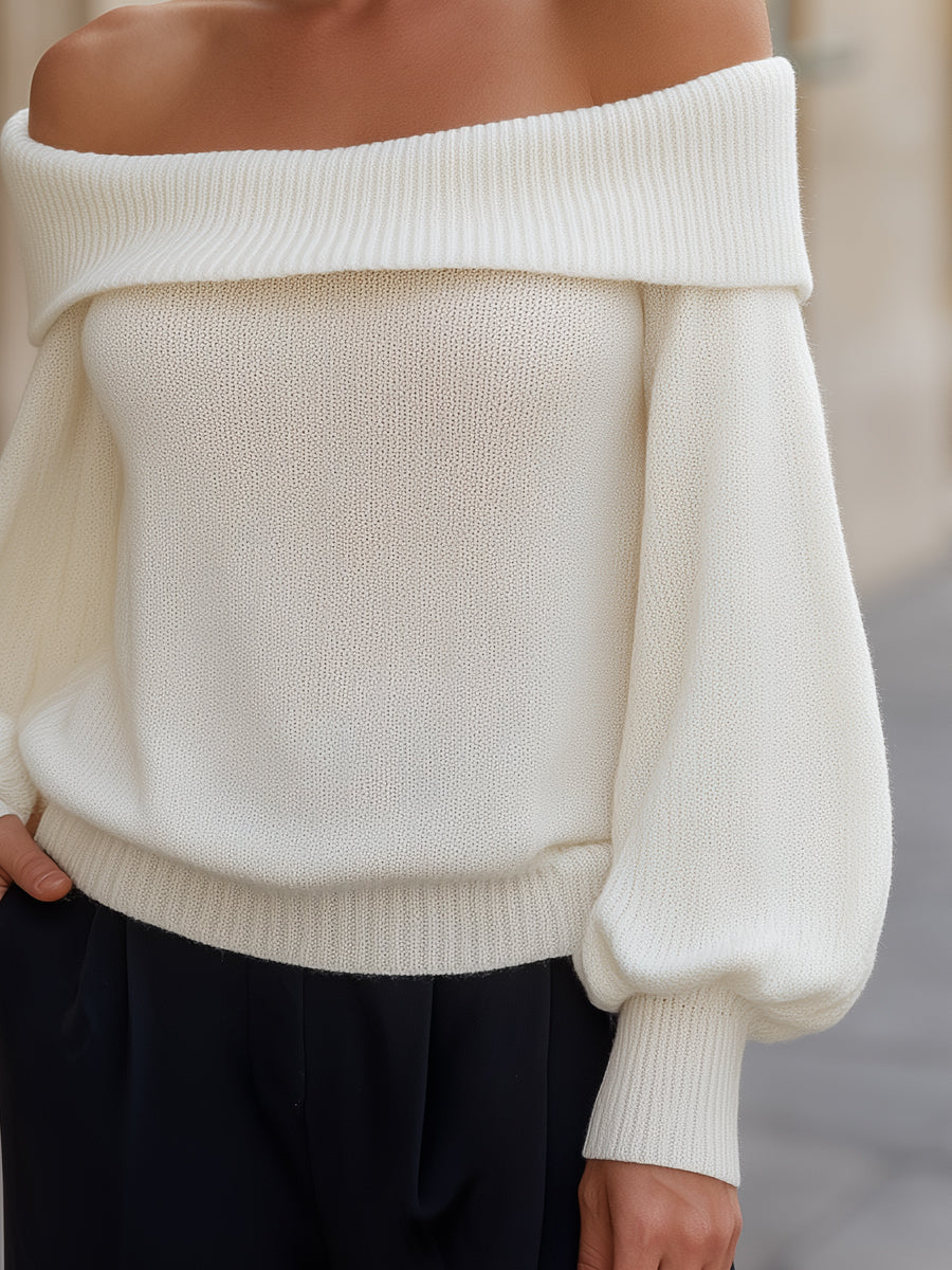 Léon Varel Off-Shoulder Knit Sweater With Folded Collar
