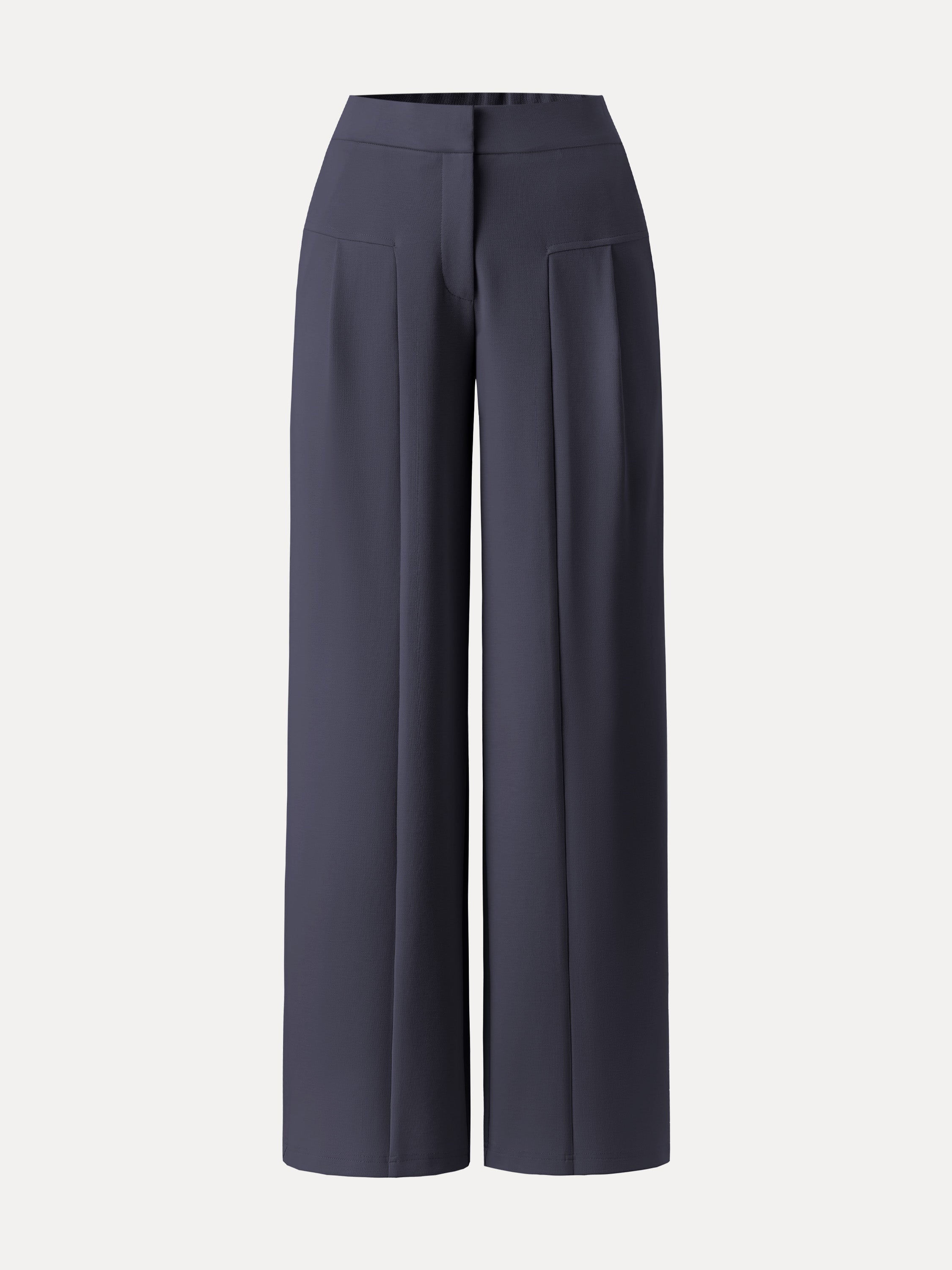 Stretch Cotton Mid Rise Wide Leg Trouser