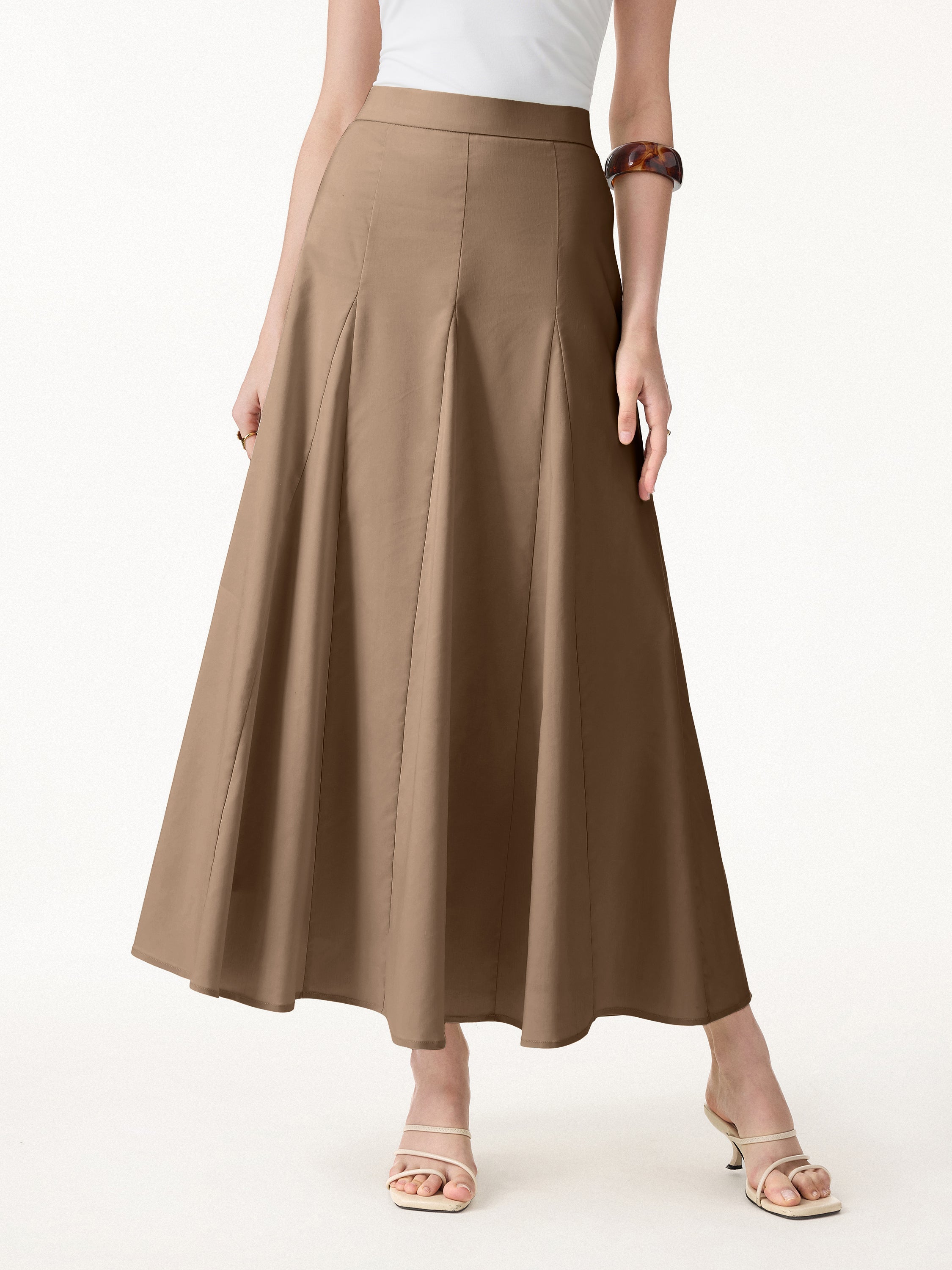 Wrinkle-Resistant Linen Blend Maxi Flare Skirt