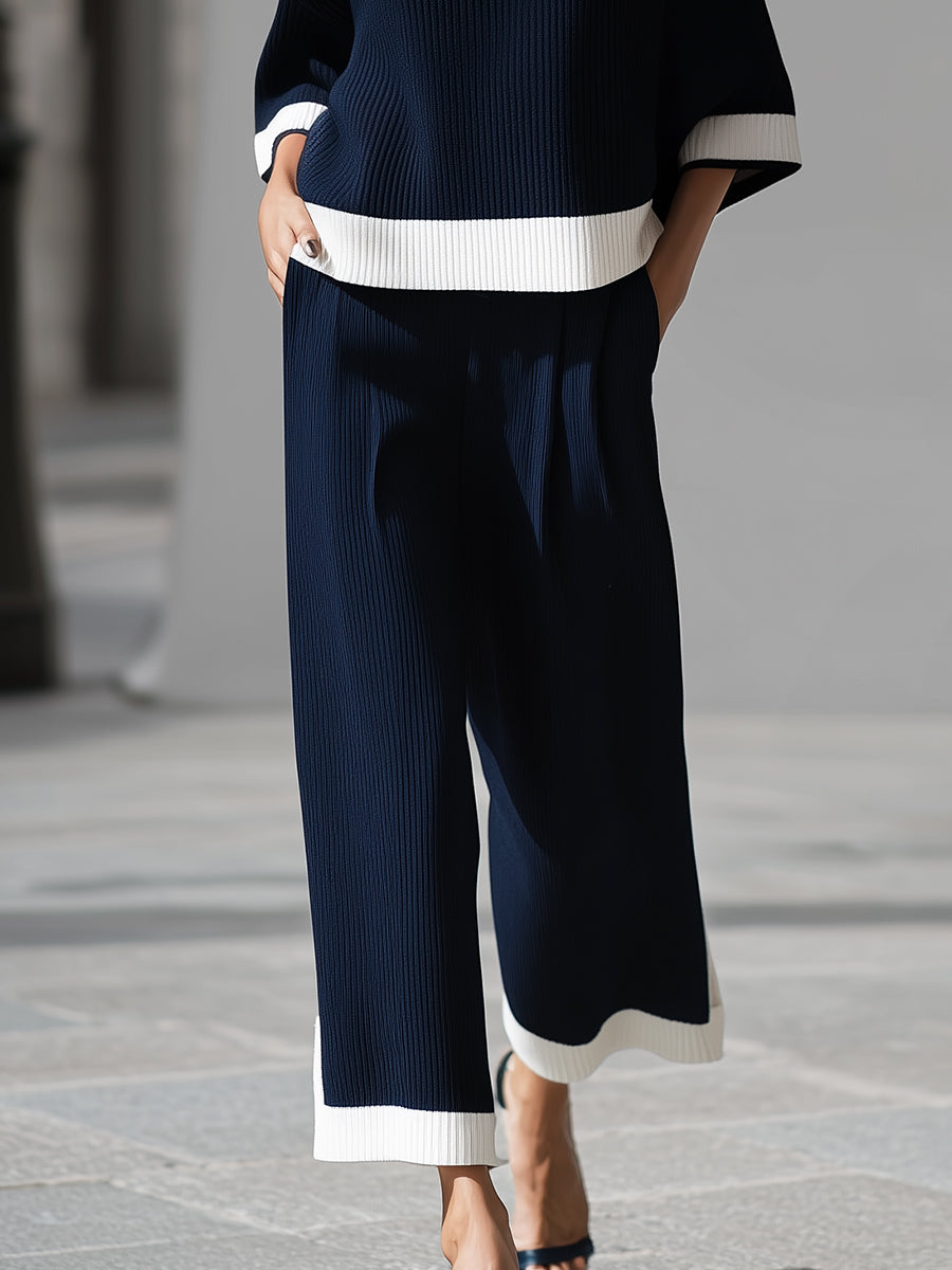 Léon Varel Sophisticated Nautical Ribbed Knit Two-Piece Lounge Set