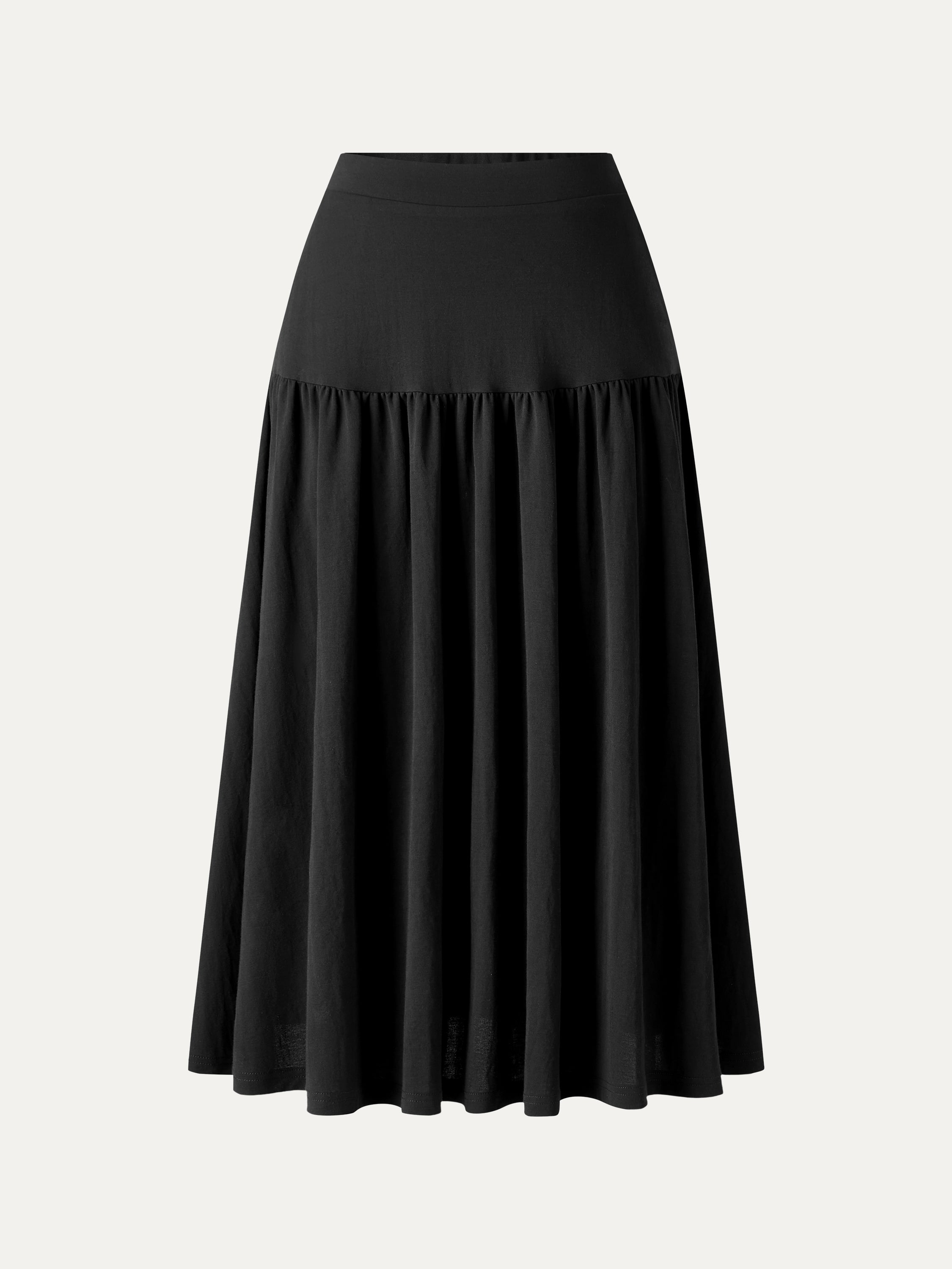 Cotton-Linen Gathered Midi Skirt with Pockets