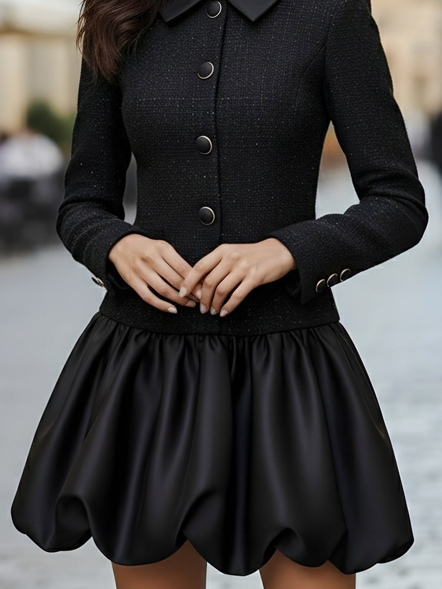 Léon Varel Tweed And Satin Bubble Hem Dress