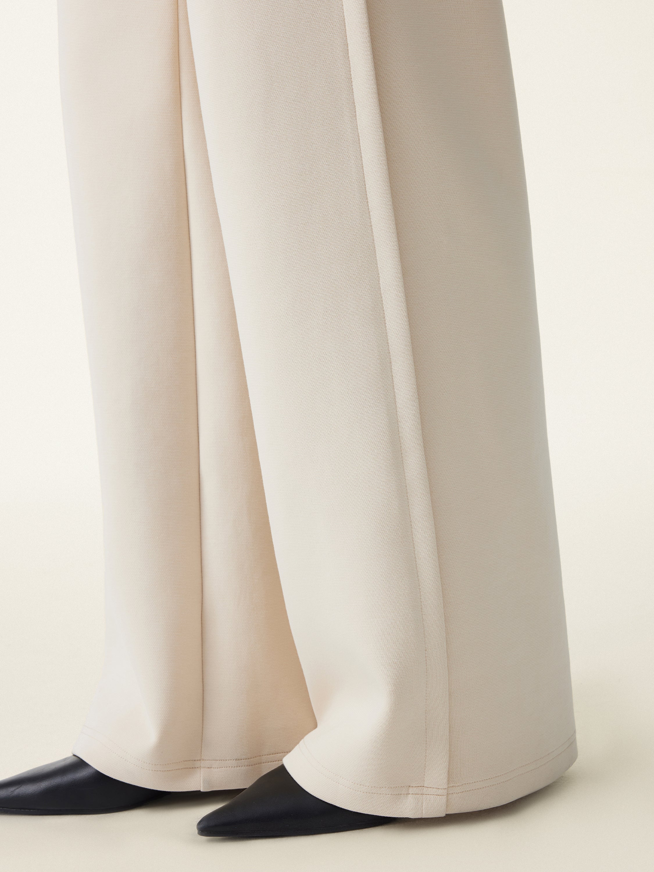 Stretchy Mid Rise Fly-Front Wide Leg Trouser