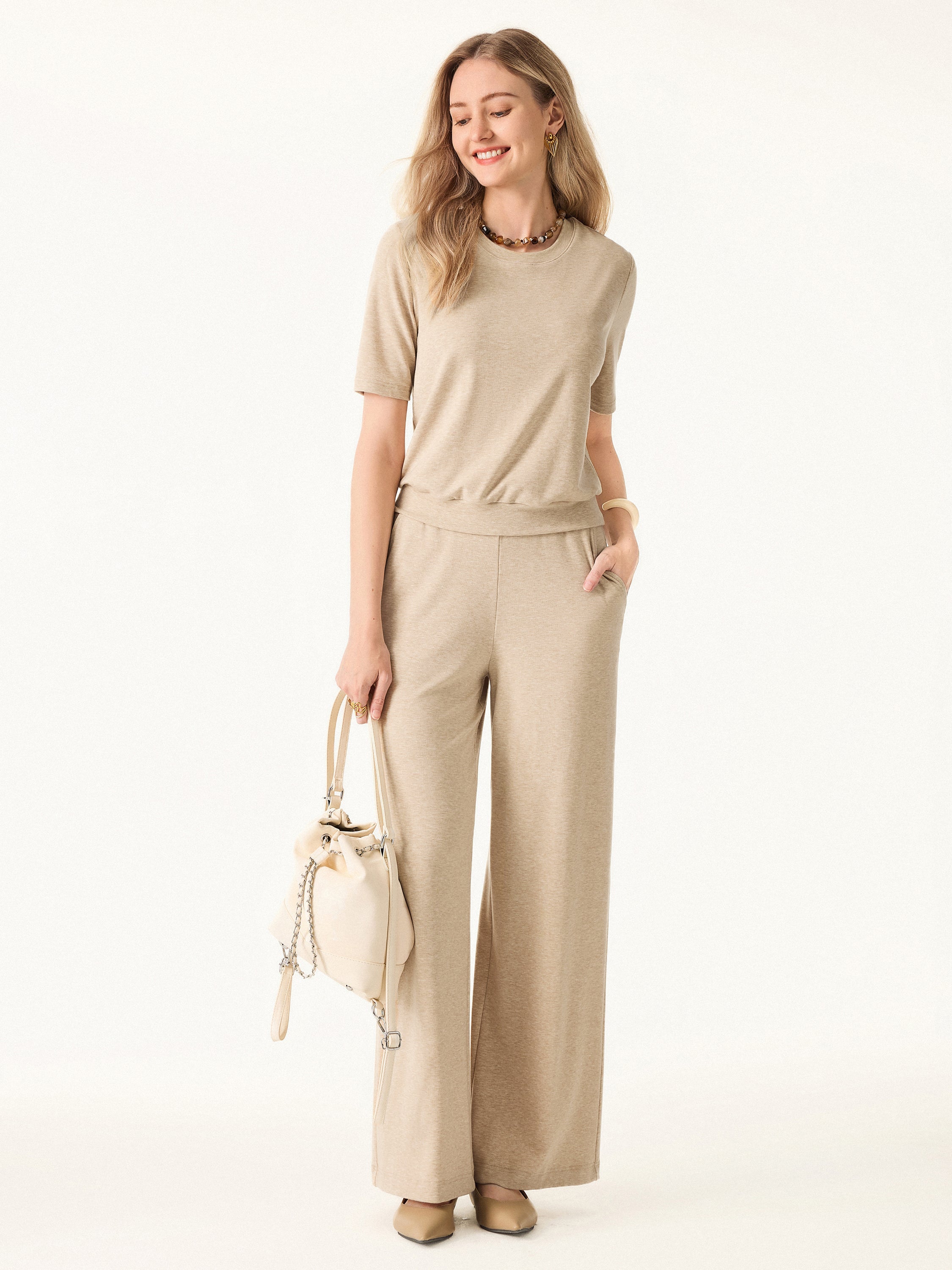 Lyocell Wool Mid Rise Wide Leg Pull-on Pant with Pockets