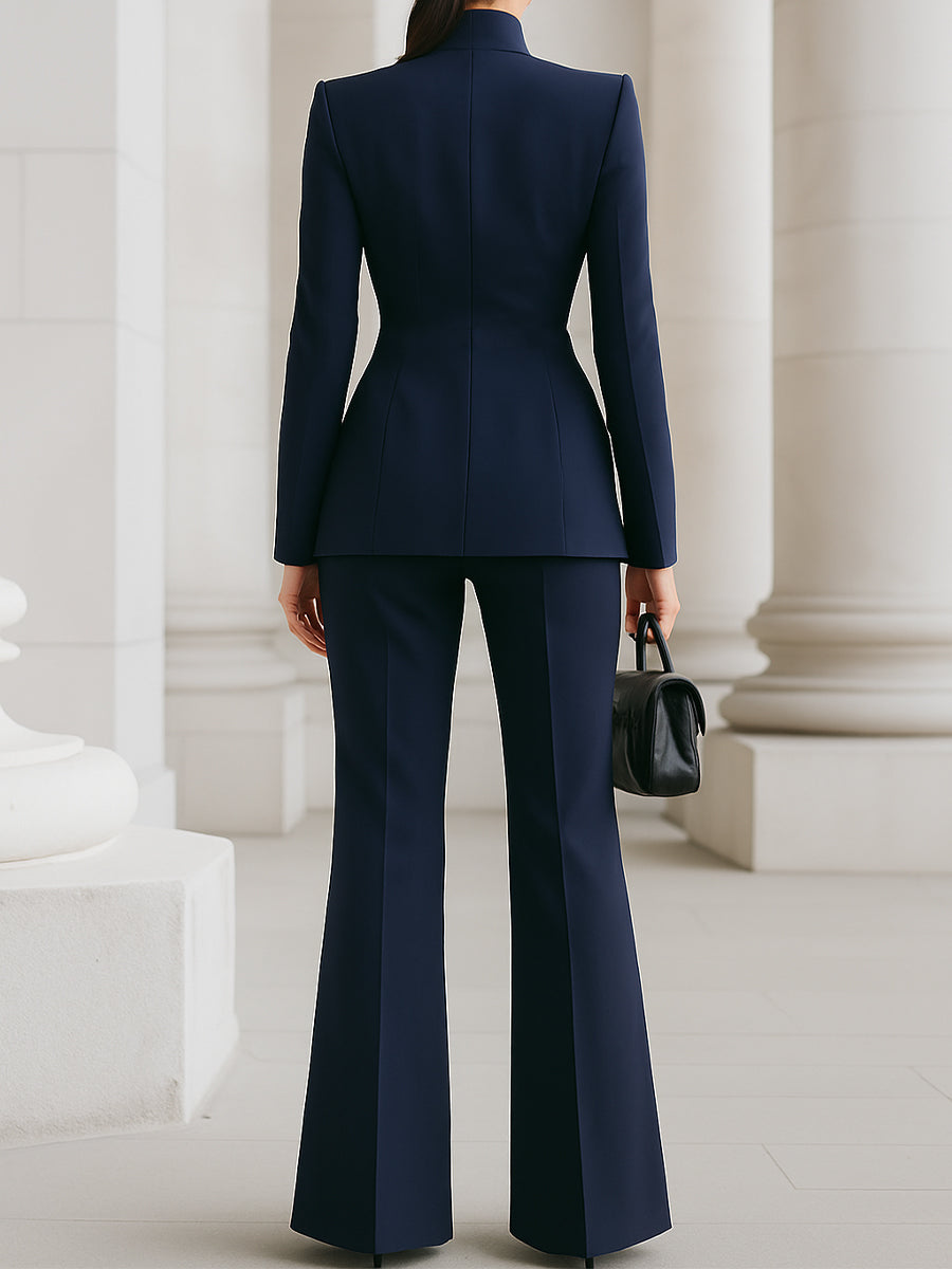 Léon Varel Sophisticated High-Collar Blazer & Wide-Leg Trousers Set