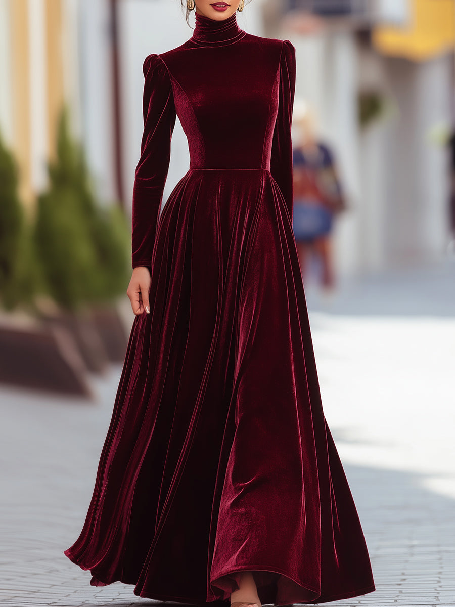 Léon Varel Burgundy Velvet Long-Sleeve Gown