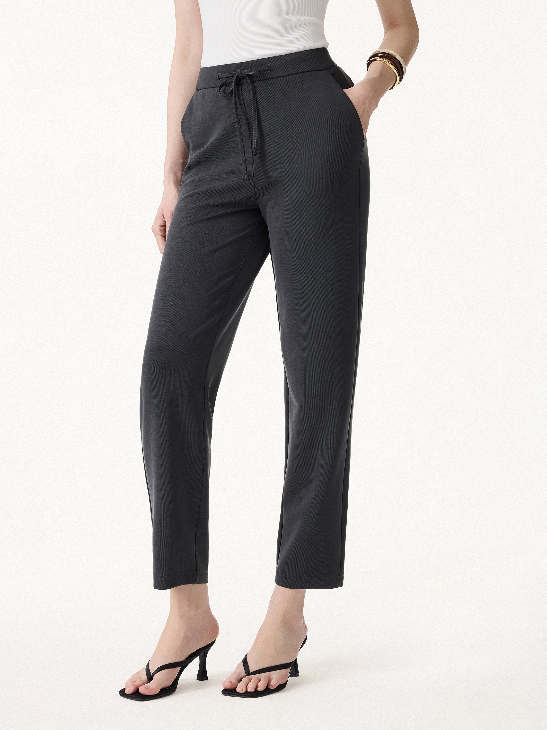 Sandwashed Mid Rise Cropped Tapered Travel Pant with Pockets