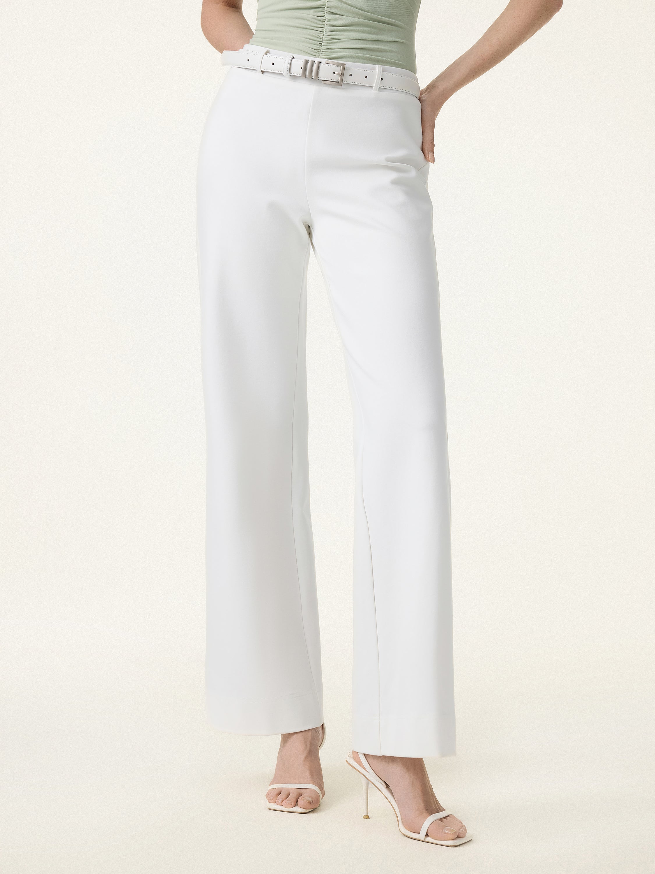 Not-See-Thru Drapey Mid Rise Wide Leg Pull-on Pant with Pockets