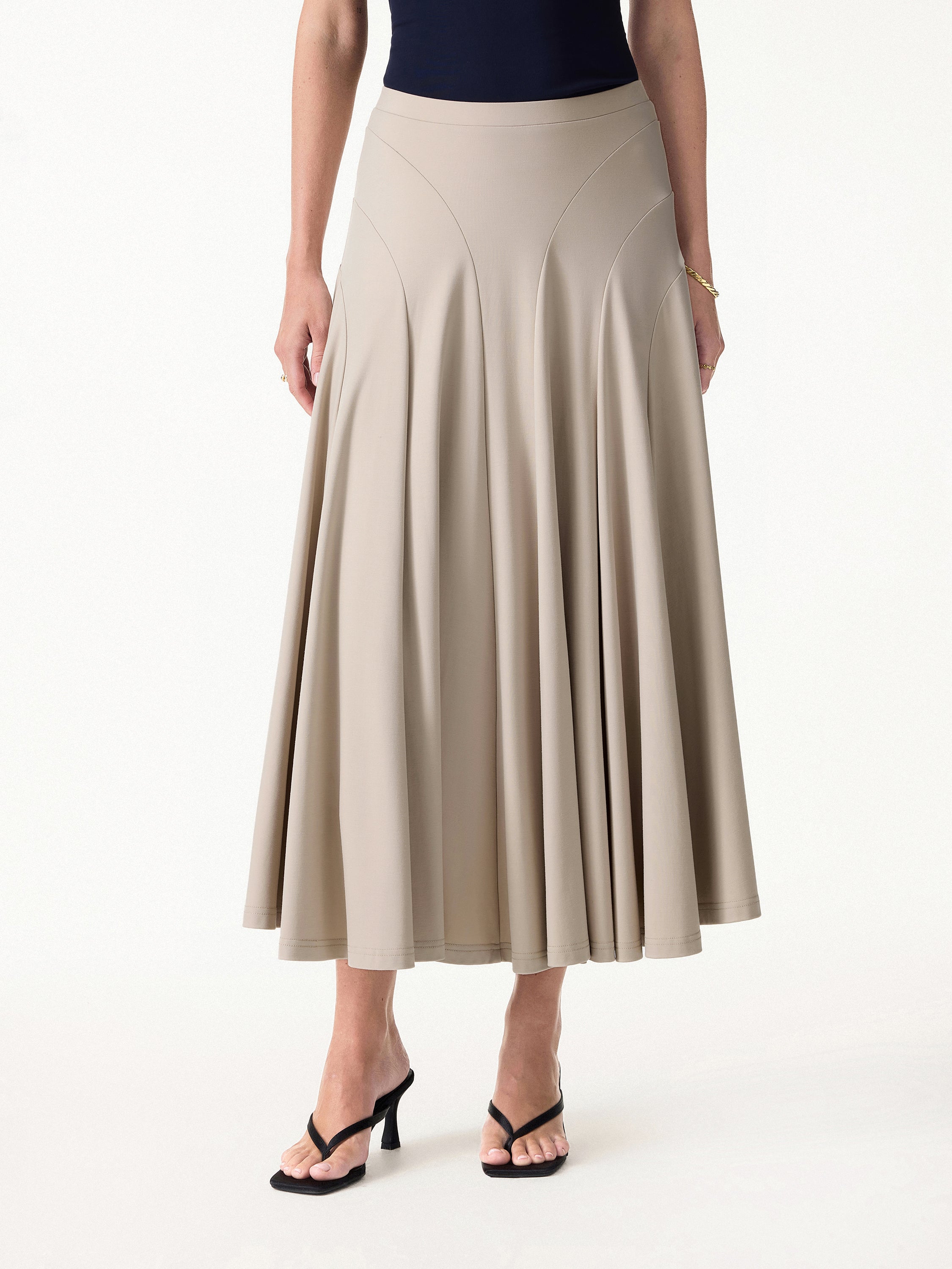 Flowy Drapey Mid Rise Midi Skirt