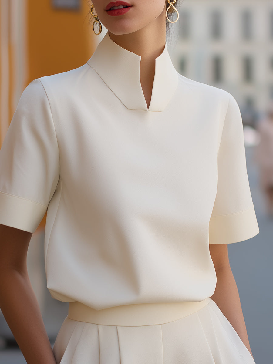 Léon Varel Stand Collar Minimalist Structured Blouse