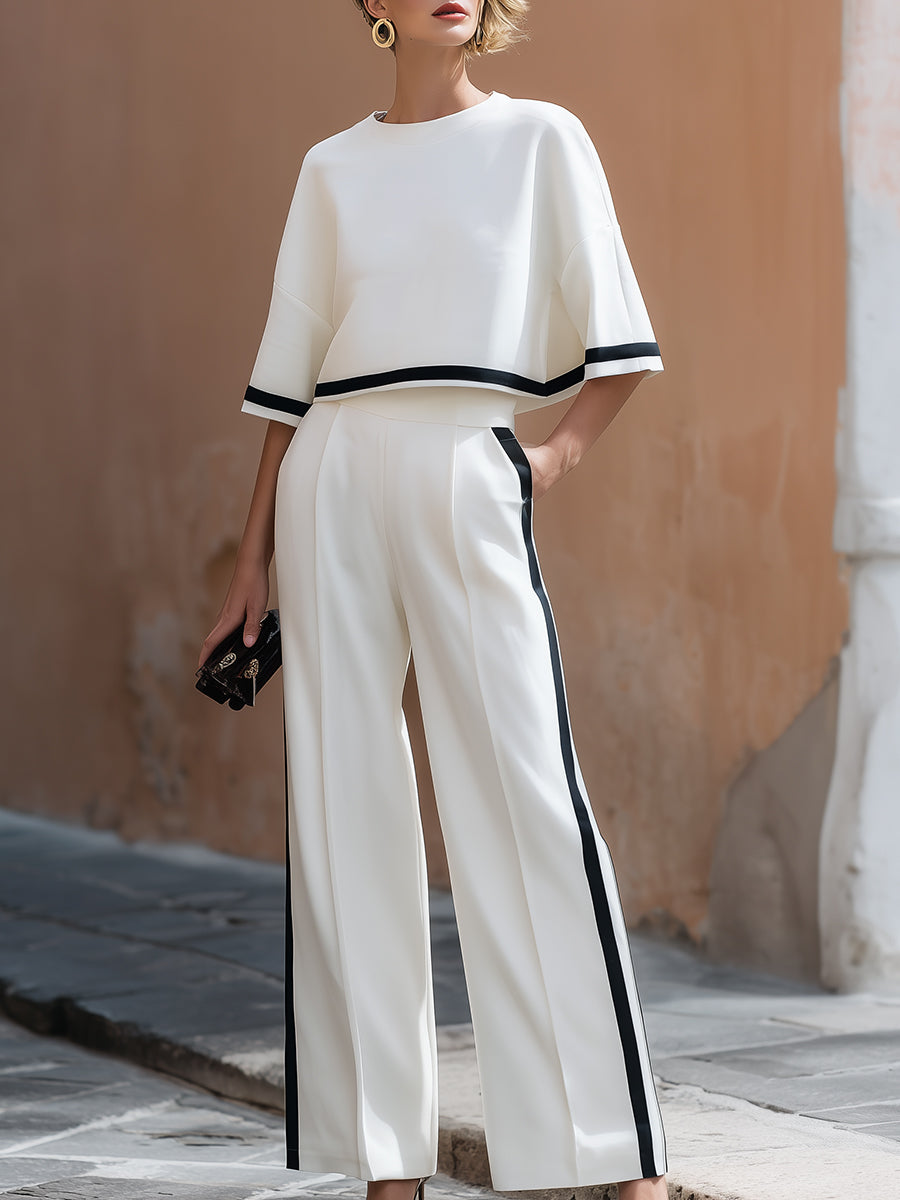 Léon Varel White Boxy Top & Wide-Leg Pants Set