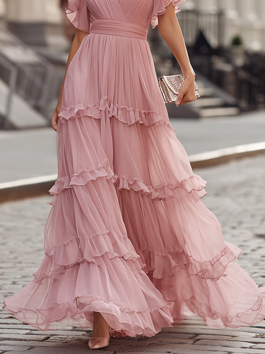 Léon Varel Ruffled V-Neck Tiered Maxi Dress