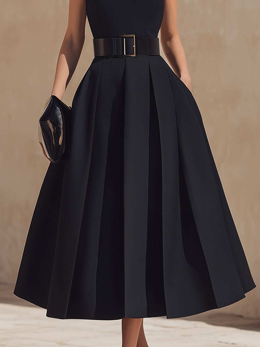 Léon Varel Belted High-Neck Pleated Maxi Dress