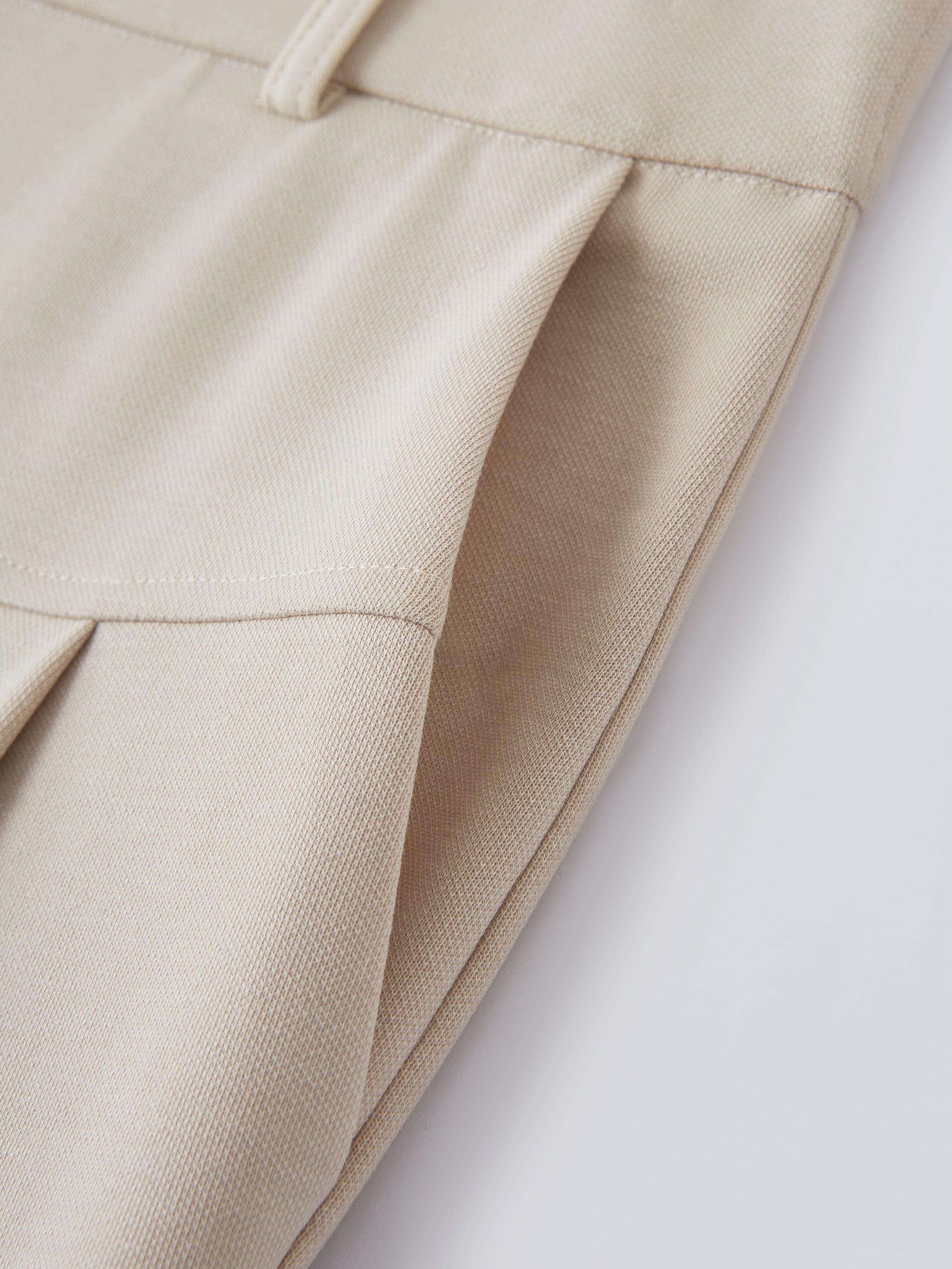 Stretch Cotton Mid Rise Wide Leg Trouser