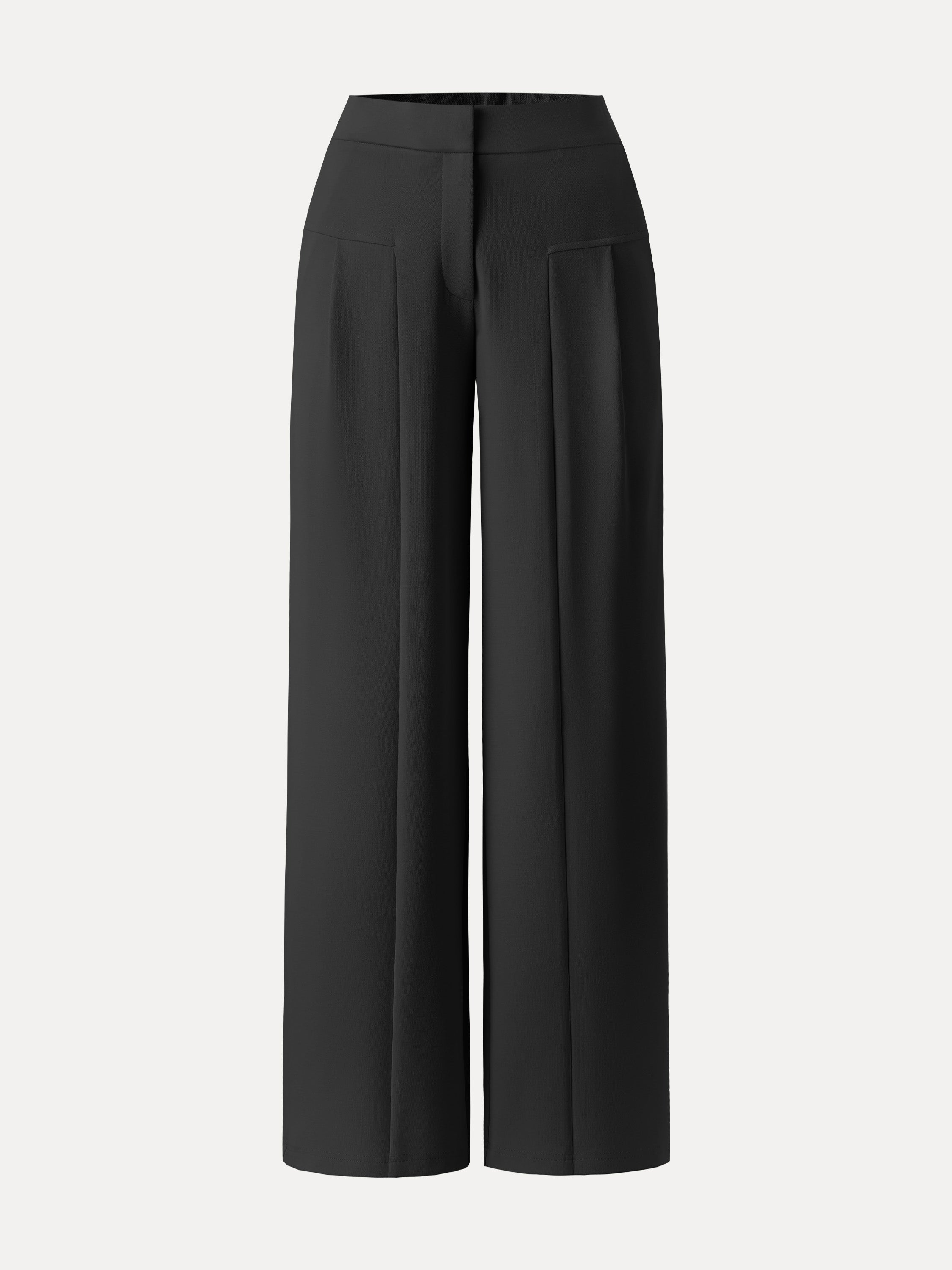Stretch Cotton Mid Rise Wide Leg Trouser