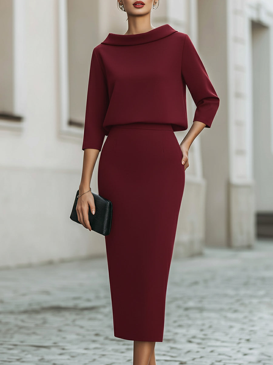 Léon Varel Boat Neck Top And Midi Skirt Set