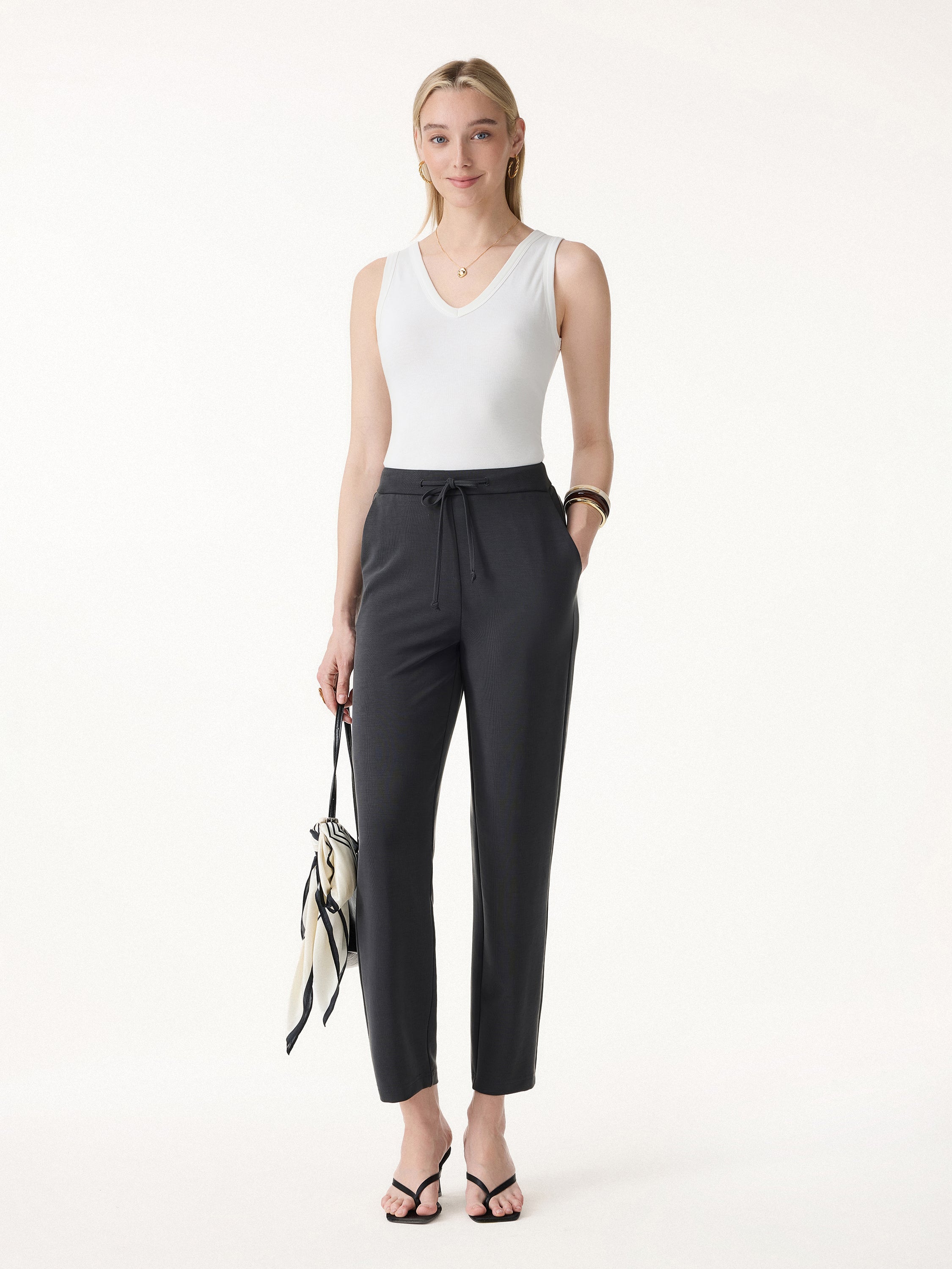 Sandwashed Mid Rise Cropped Tapered Travel Pant with Pockets