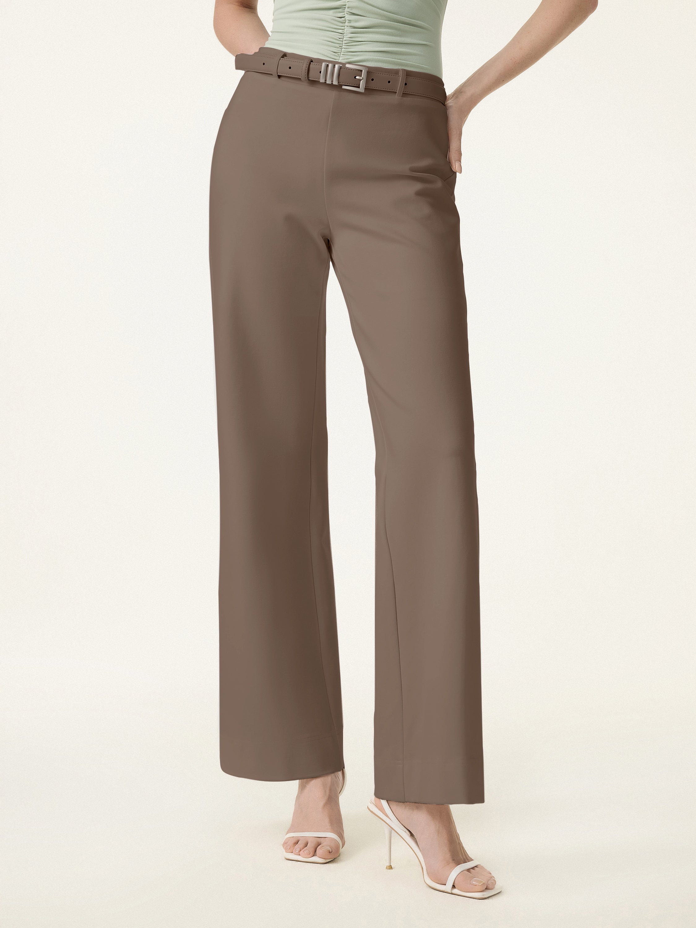 Not-See-Thru Drapey Mid Rise Wide Leg Pull-on Pant with Pockets