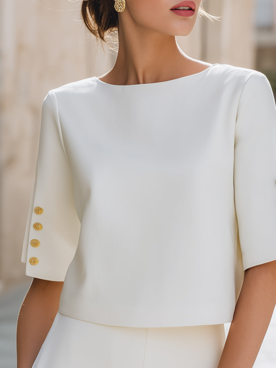 Léon Varel Button Detail Split Sleeve Elegant Top