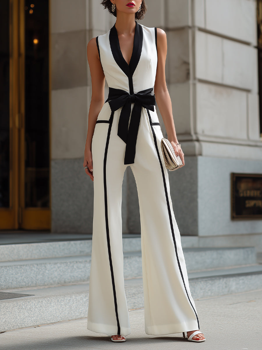 Léon Varel Contrast Trim Belted Wide-Leg Jumpsuit