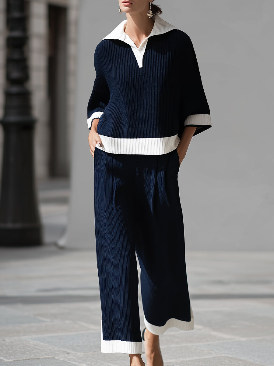 Léon Varel Sophisticated Nautical Ribbed Knit Two-Piece Lounge Set