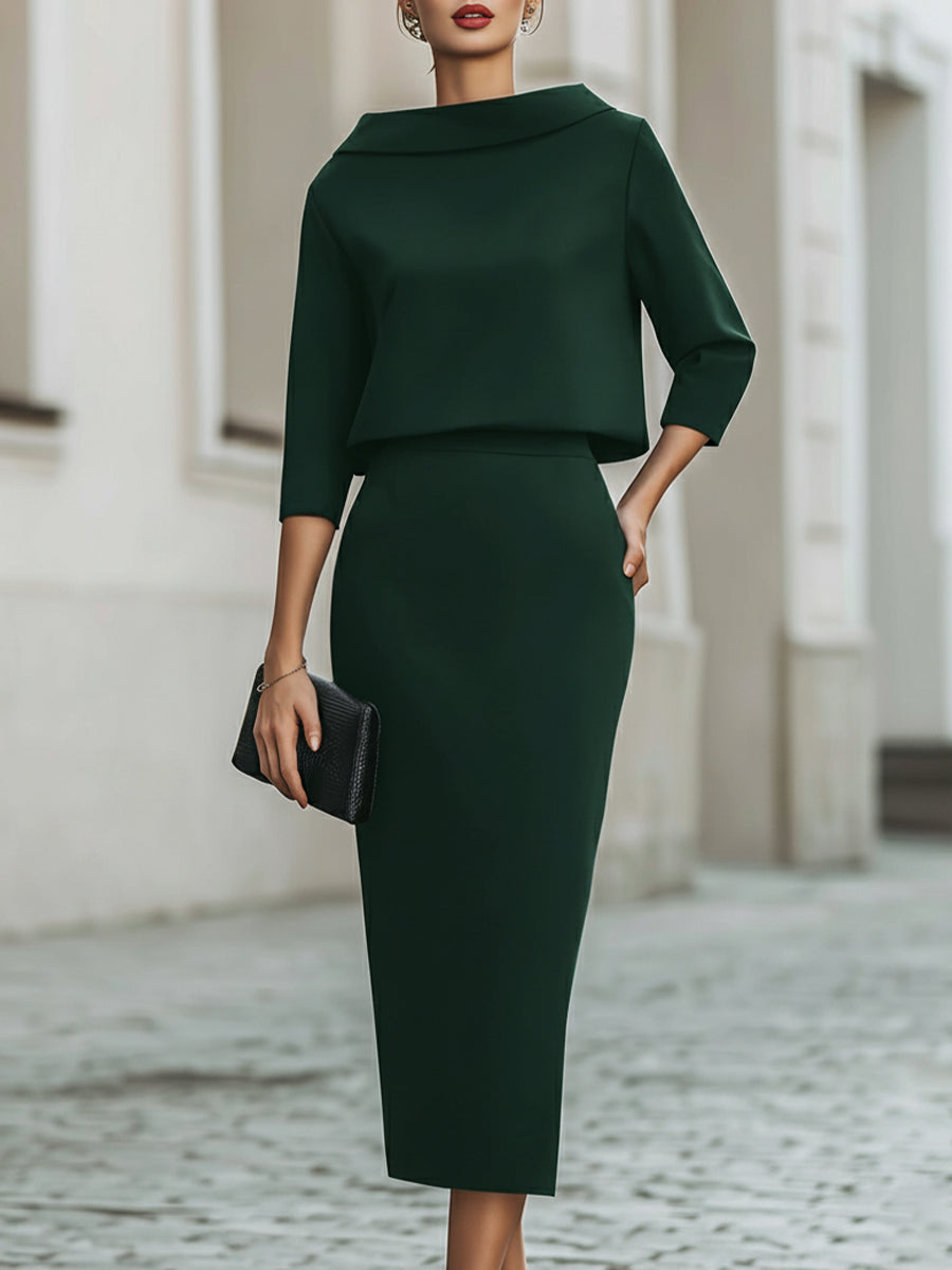 Léon Varel Boat Neck Top And Midi Skirt Set